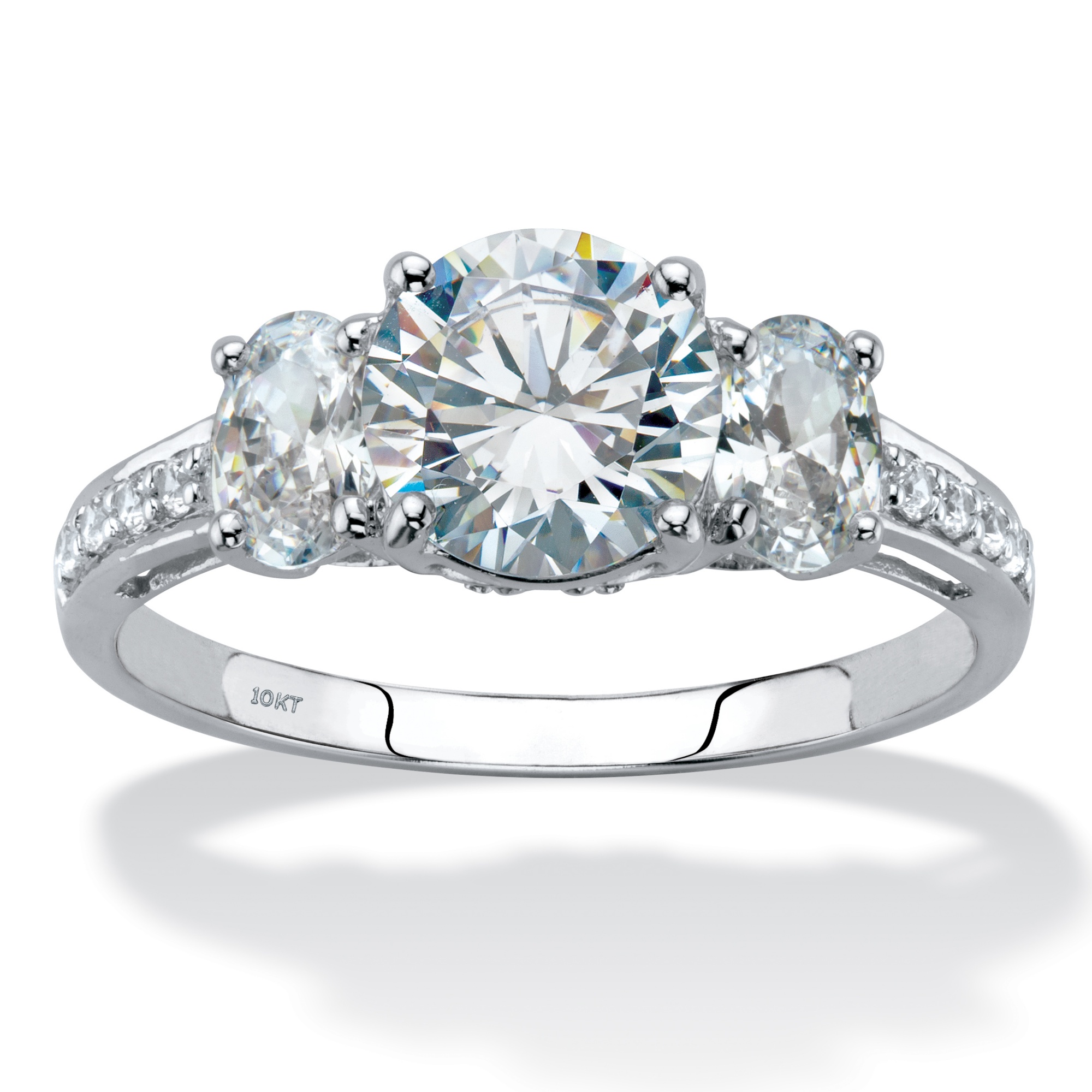 10K White Gold DiamonUltra Round and Oval Cut Cubic Zirconia Women's Ring