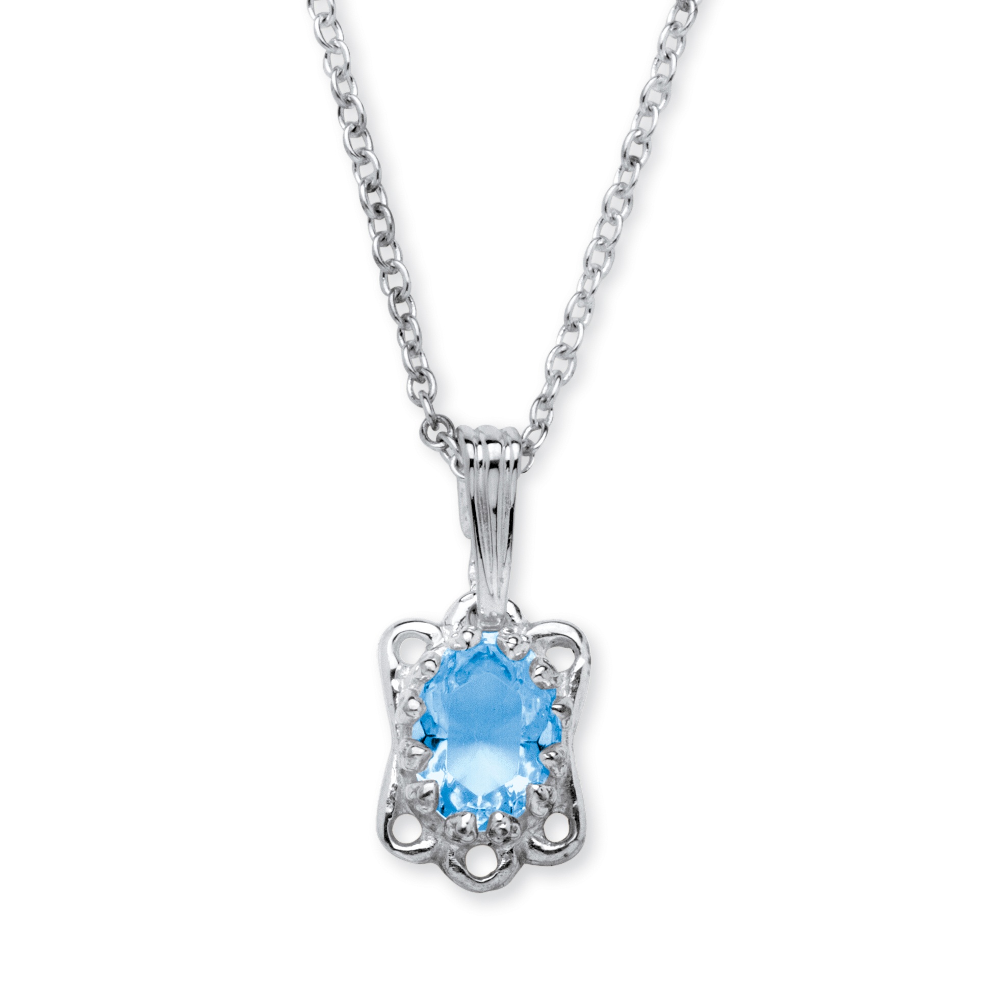 Sterling Silver Oval-Cut Birthstone Pendant and Chain
