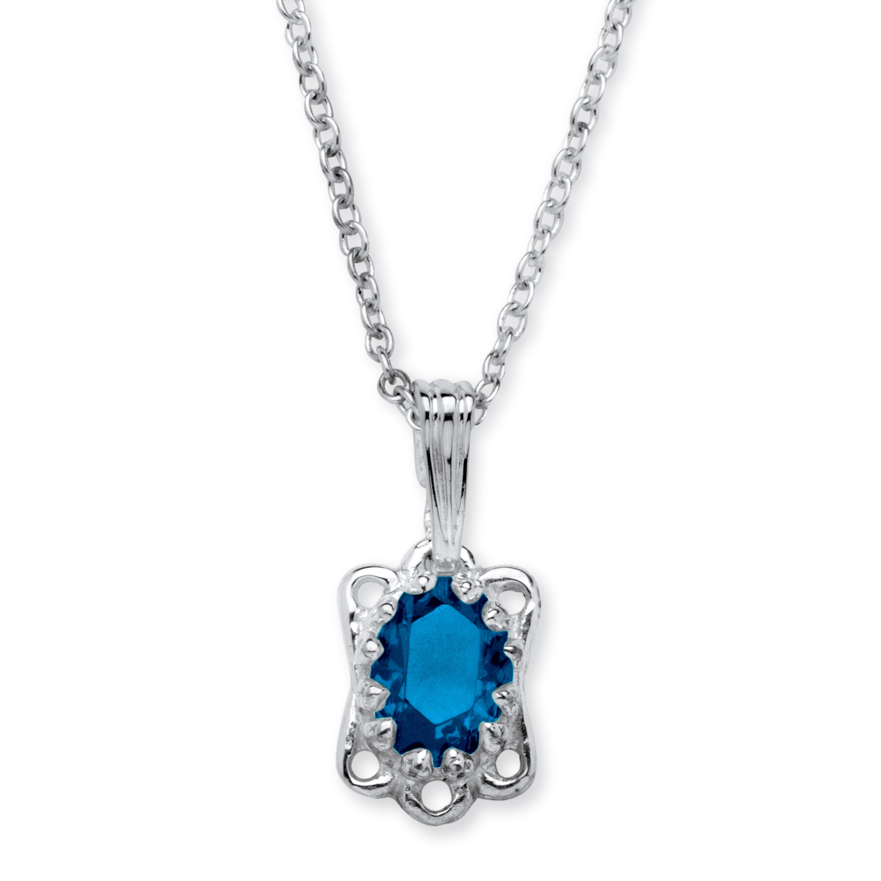 Sterling Silver Oval-Cut Birthstone Pendant and Chain