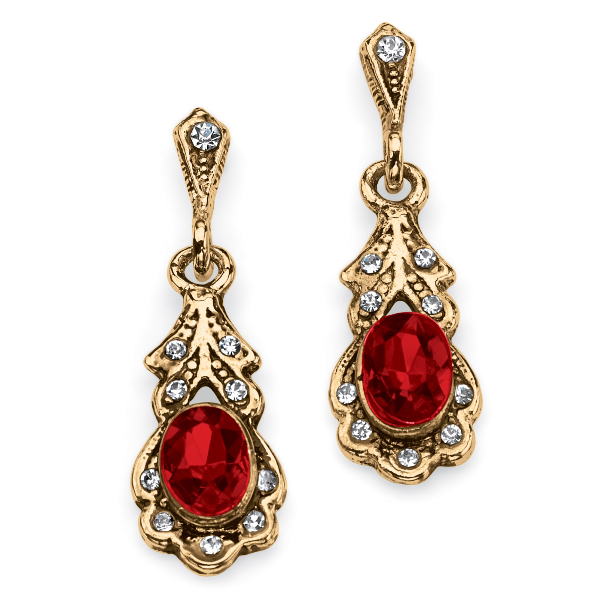 Antiqued Goldtone Birthstone Simulated Pierced Earrings