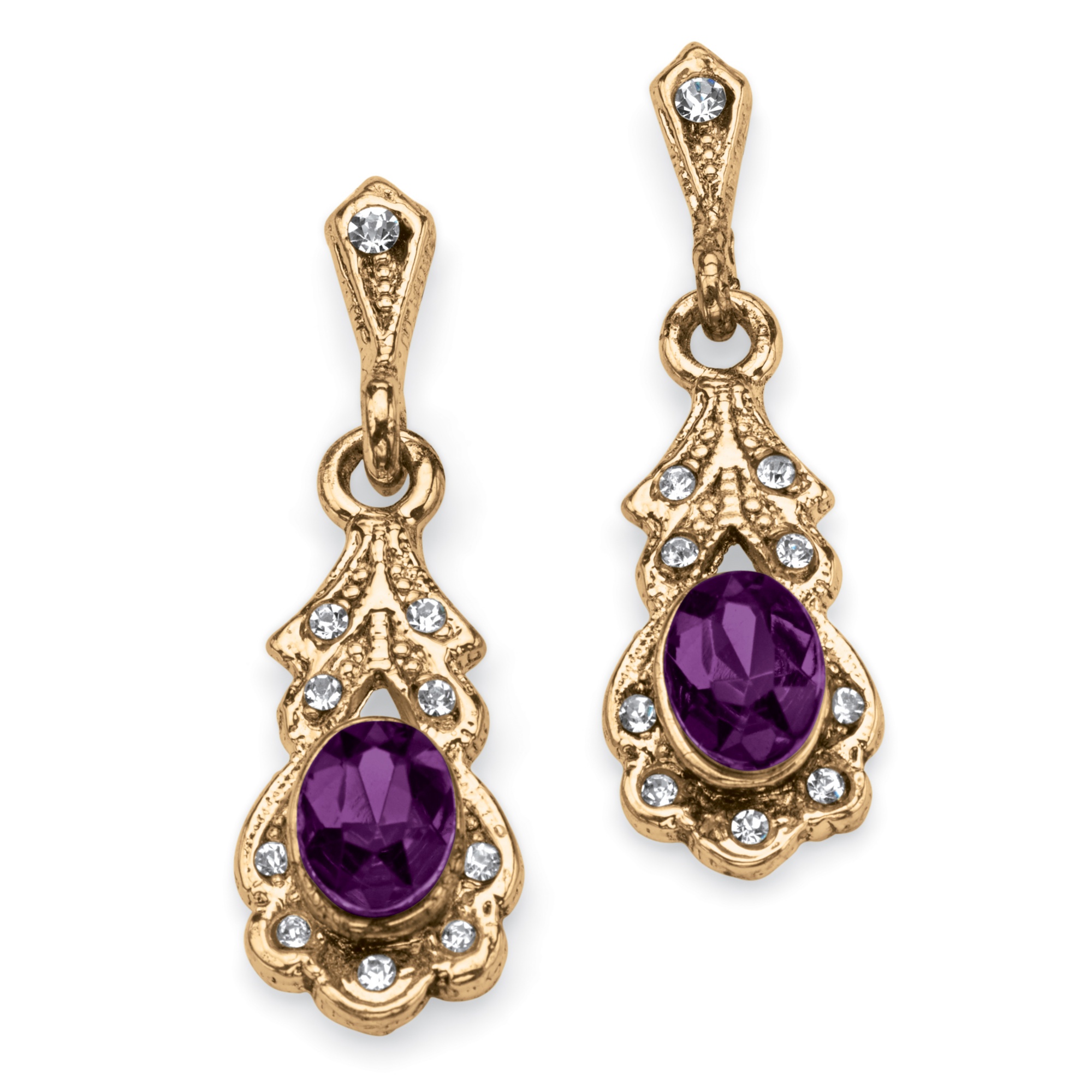 Antiqued Goldtone Birthstone Simulated Pierced Earrings