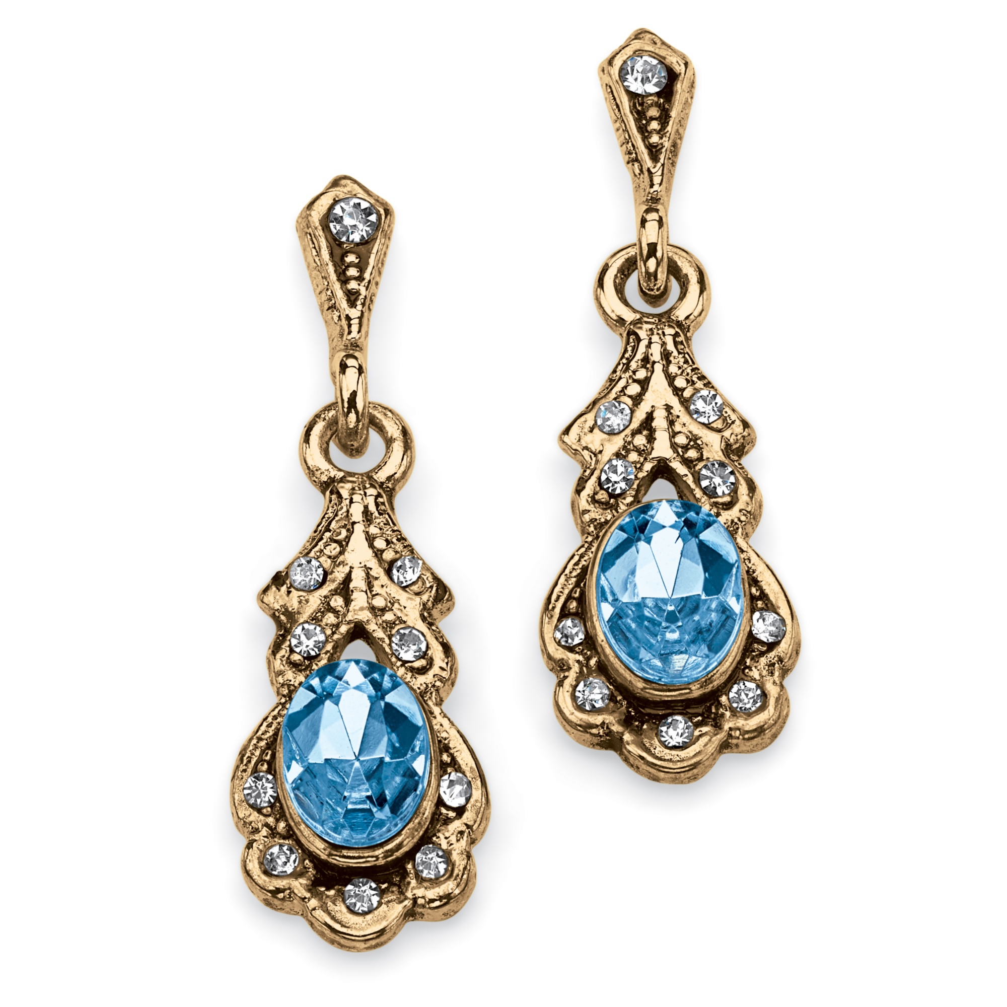 Antiqued Goldtone Birthstone Simulated Pierced Earrings
