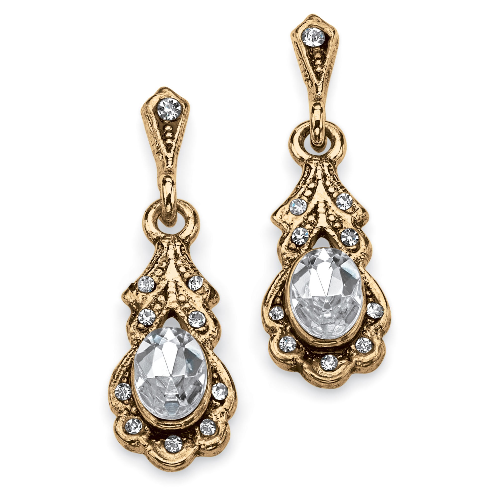 Antiqued Goldtone Birthstone Simulated Pierced Earrings