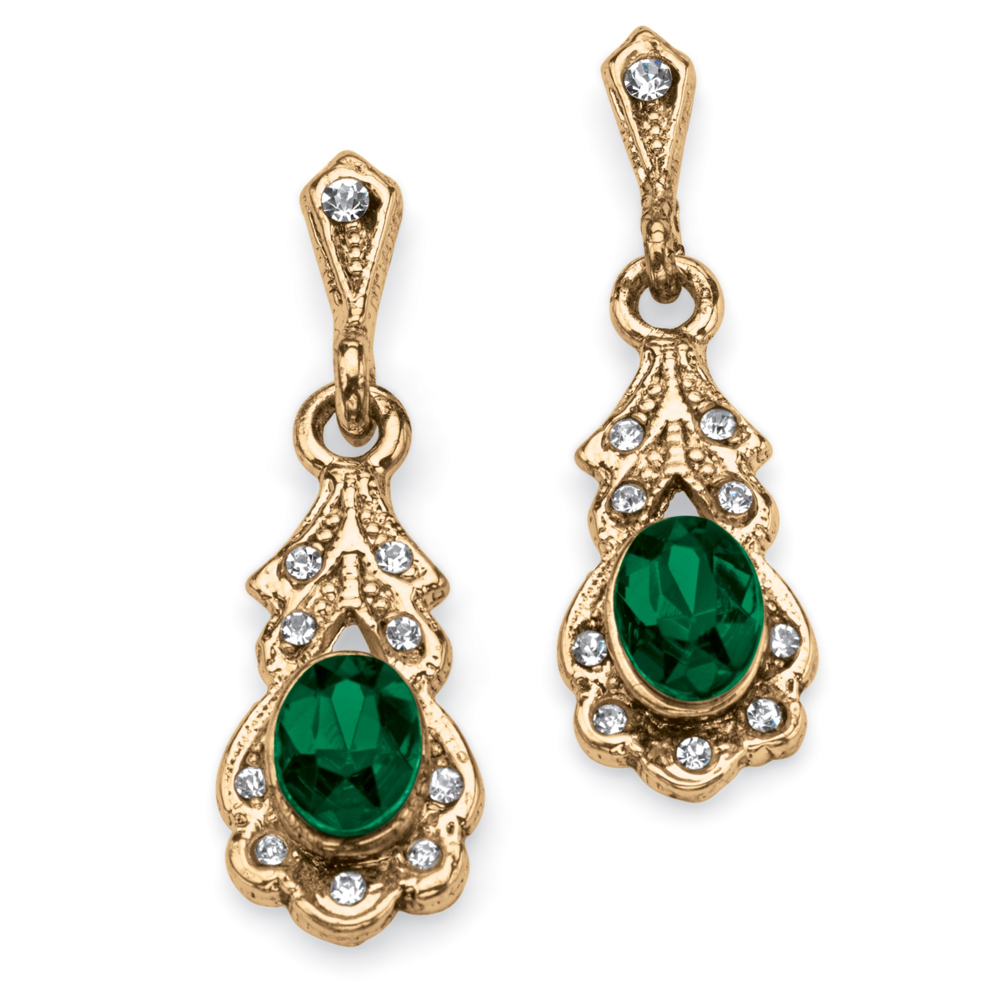 Antiqued Goldtone Birthstone Simulated Pierced Earrings