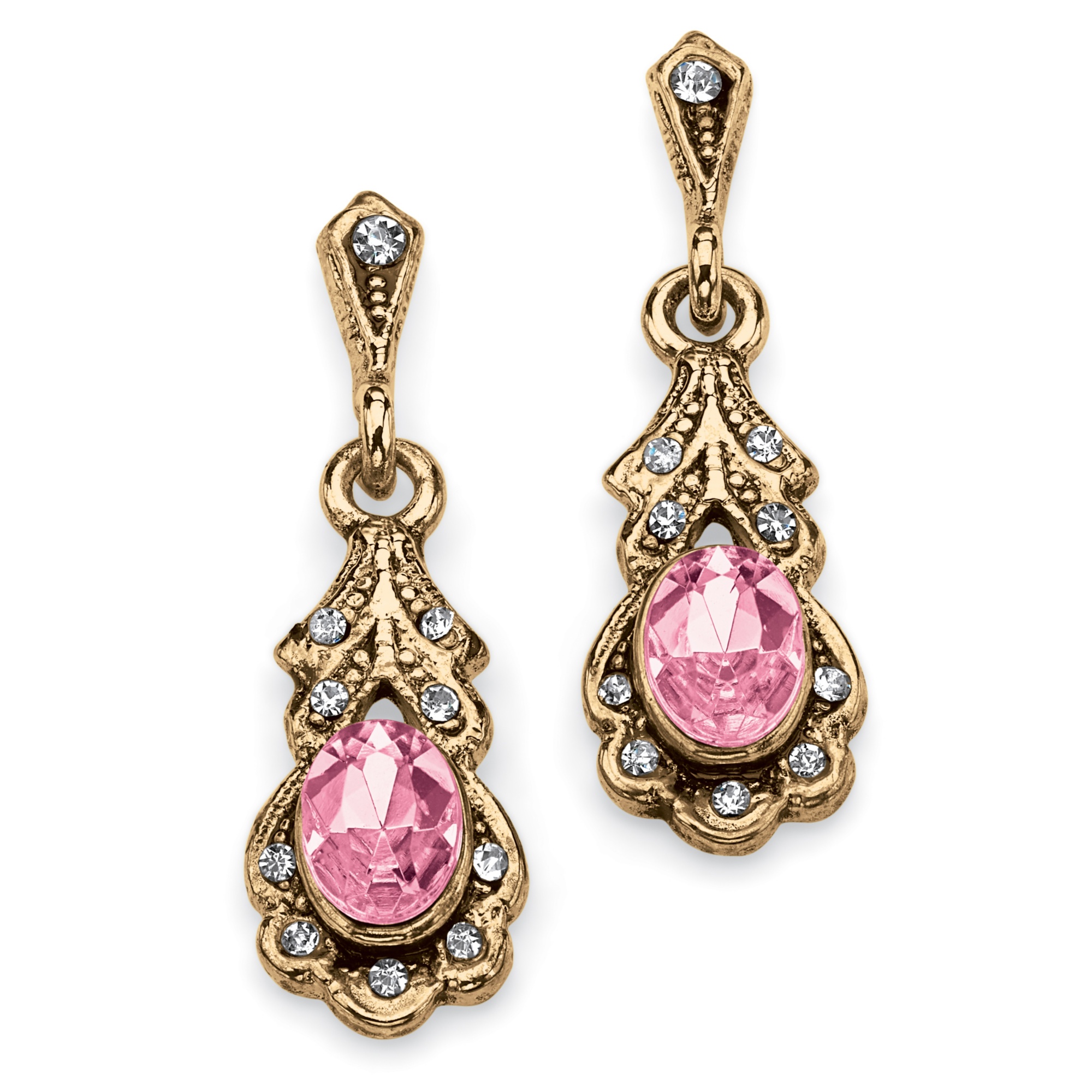 Antiqued Goldtone Birthstone Simulated Pierced Earrings