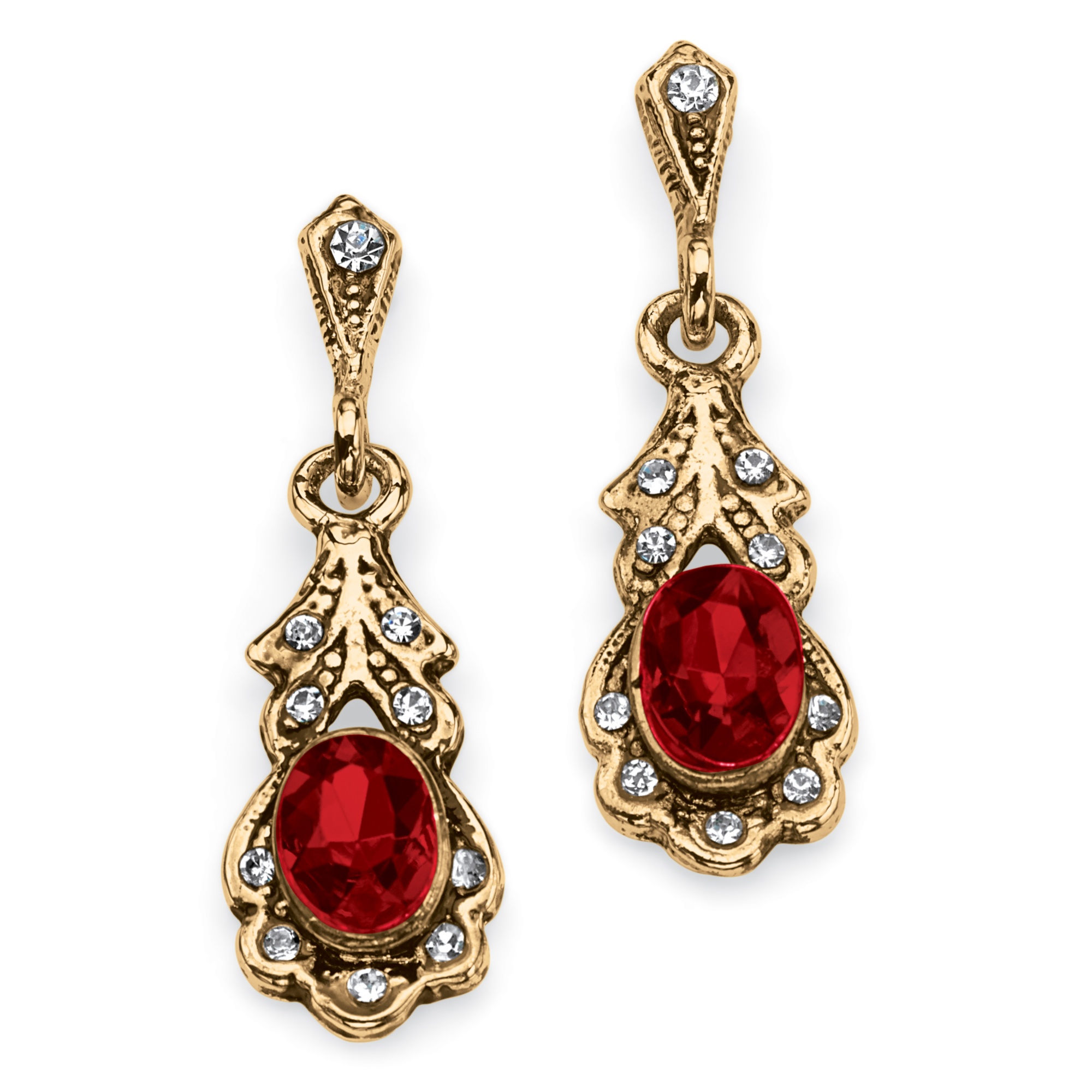 Antiqued Goldtone Birthstone Simulated Pierced Earrings