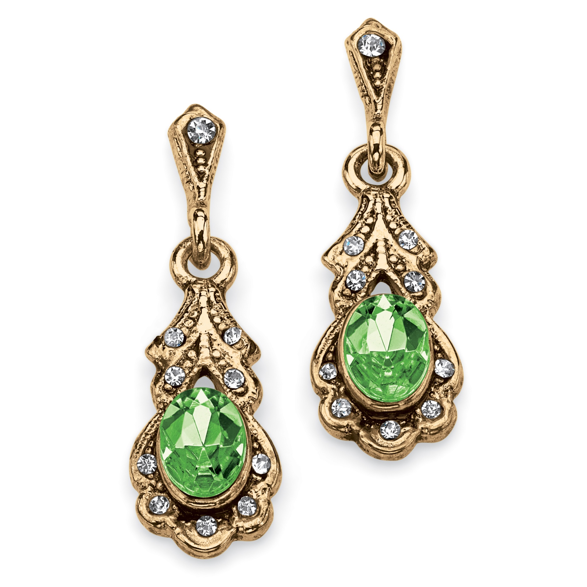 Antiqued Goldtone Birthstone Simulated Pierced Earrings