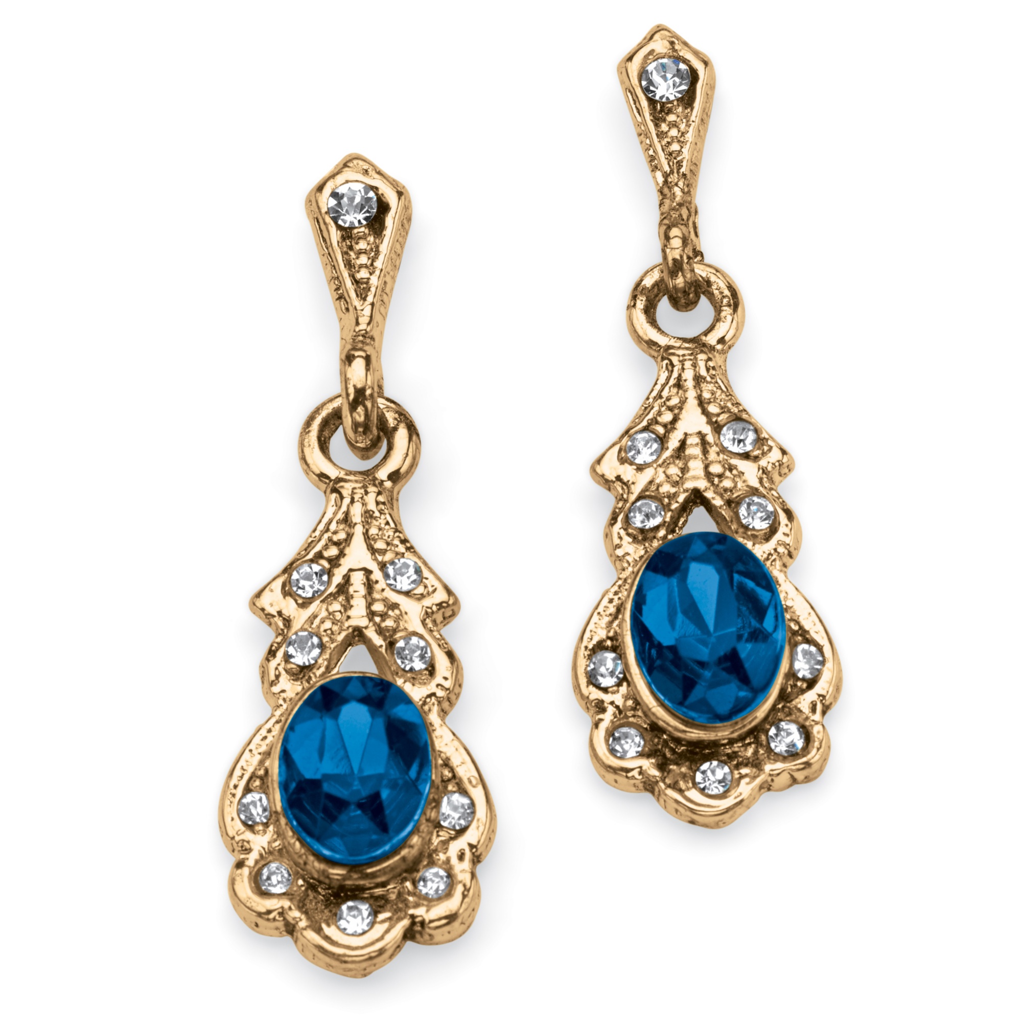 Antiqued Goldtone Birthstone Simulated Pierced Earrings