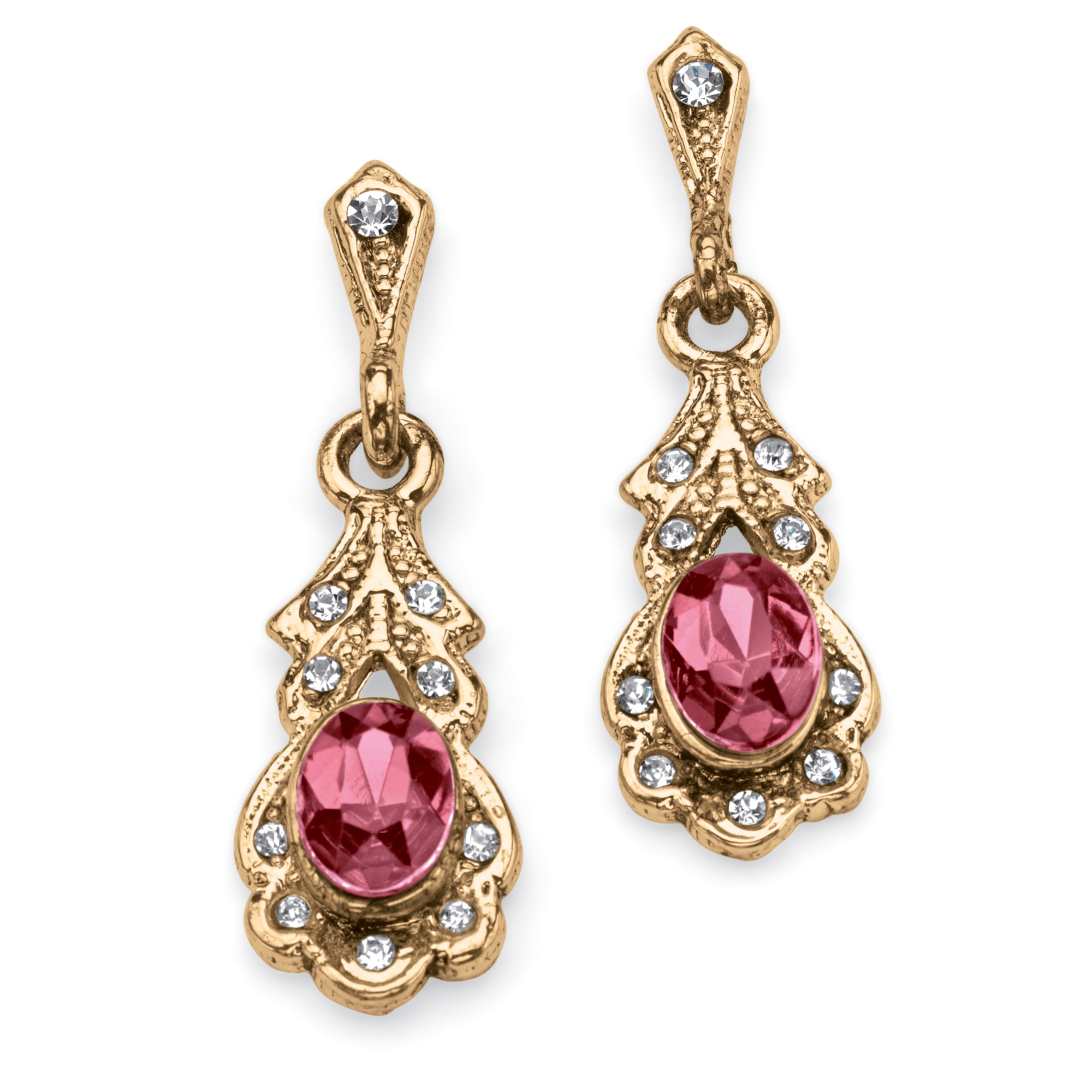 Antiqued Goldtone Birthstone Simulated Pierced Earrings