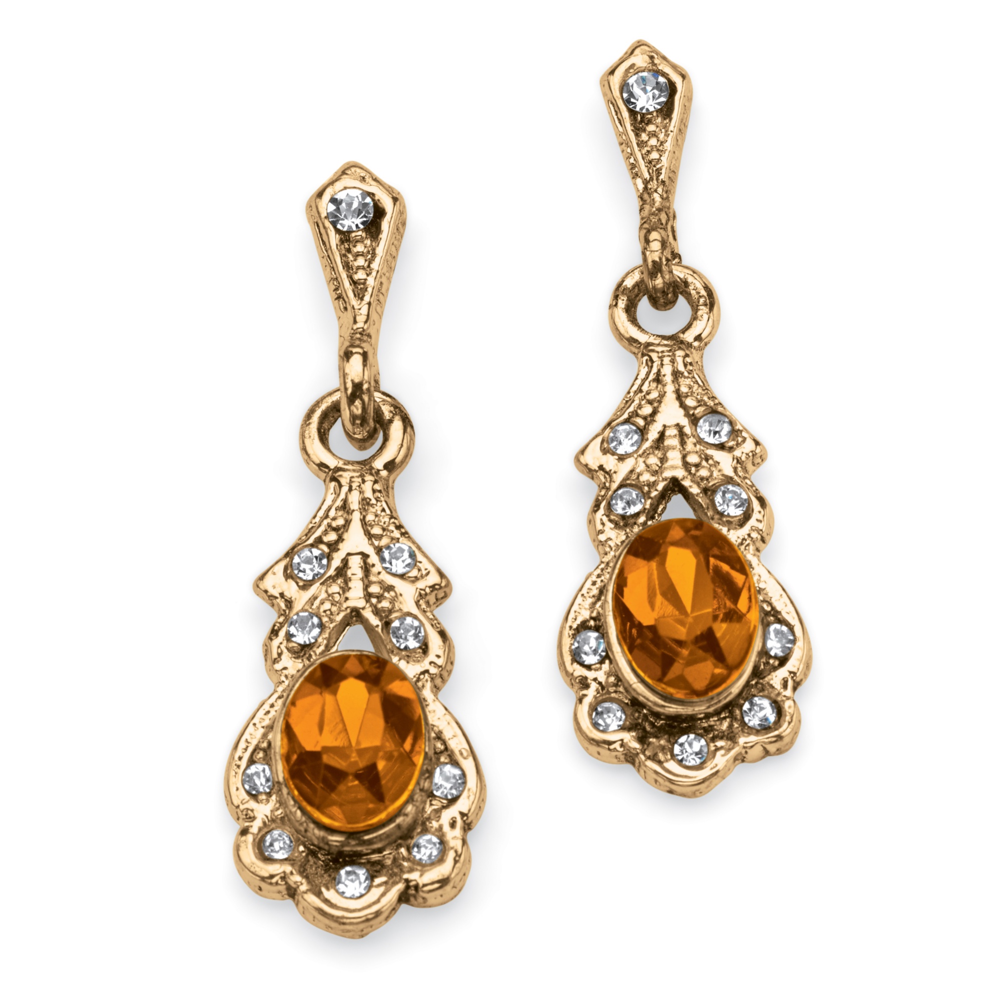 Antiqued Goldtone Birthstone Simulated Pierced Earrings
