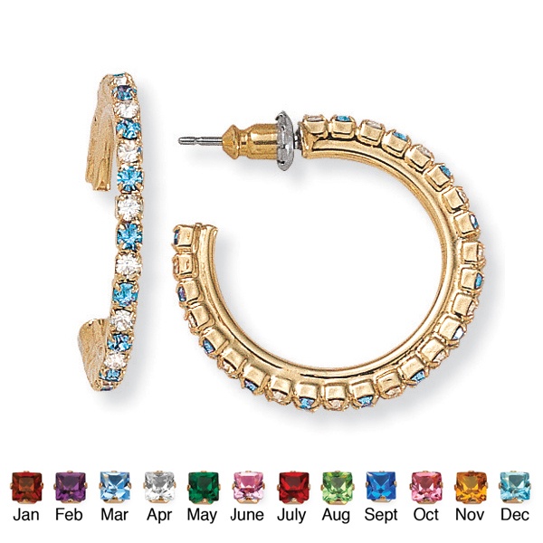 Goldtone Birthstone Simulated Hoop Pierced Earrings