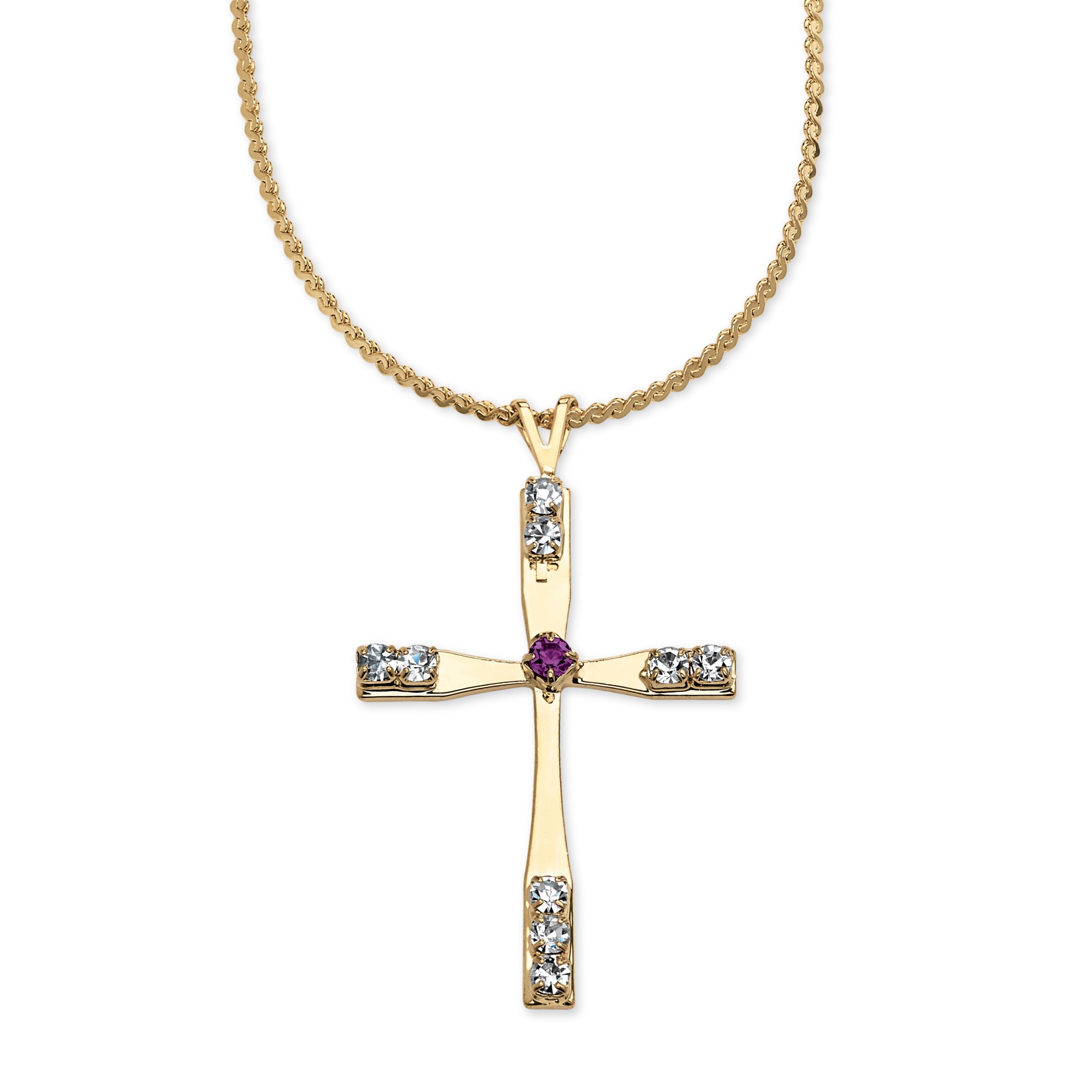 14k Gold-Plated Cross Pendant Simulated Birthstone