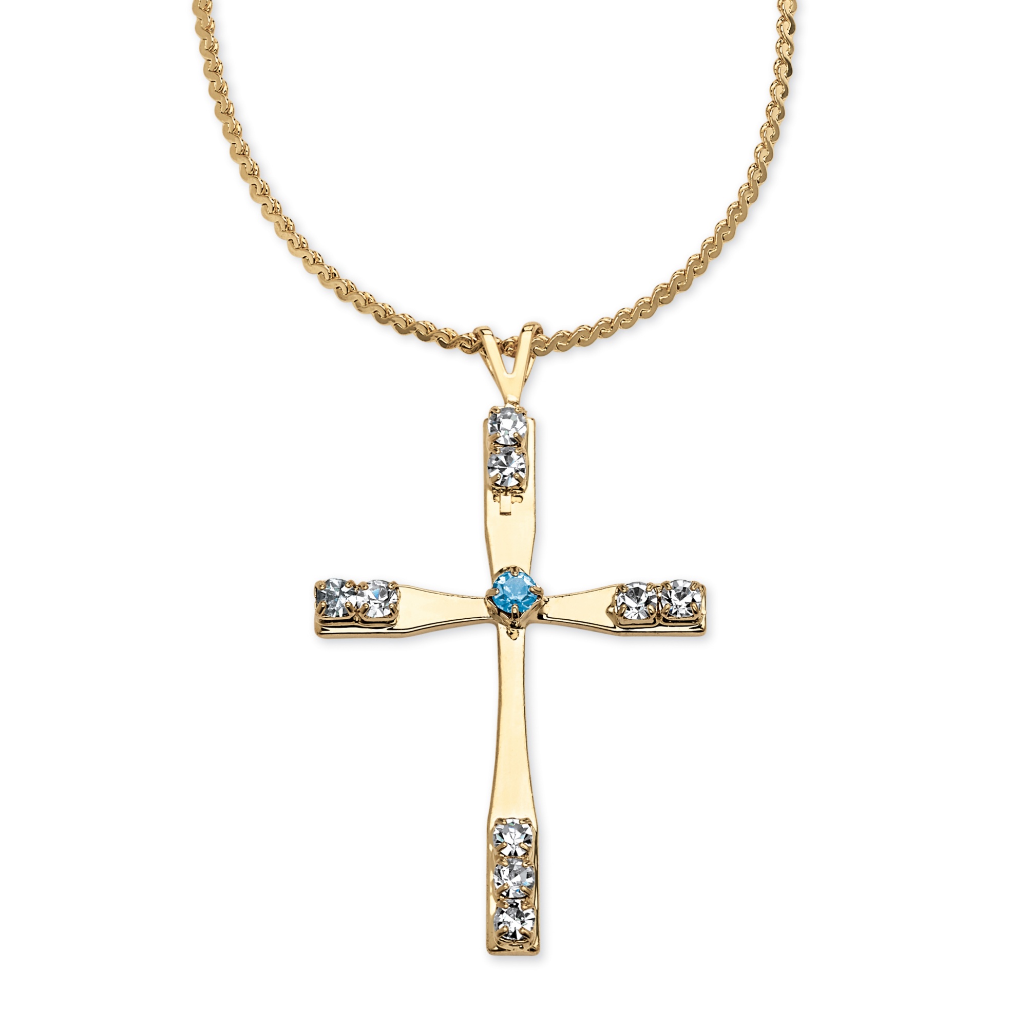 14k Gold-Plated Cross Pendant Simulated Birthstone