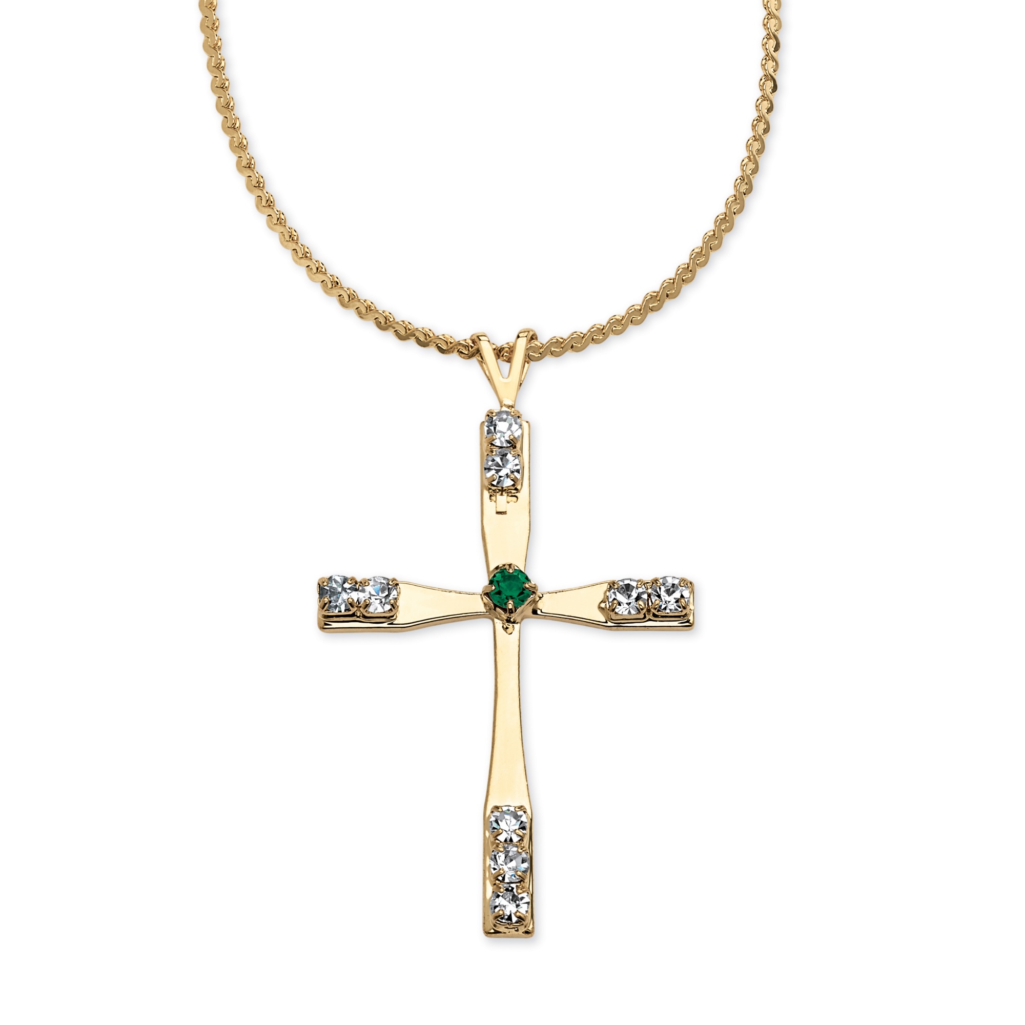 14k Gold-Plated Cross Pendant Simulated Birthstone