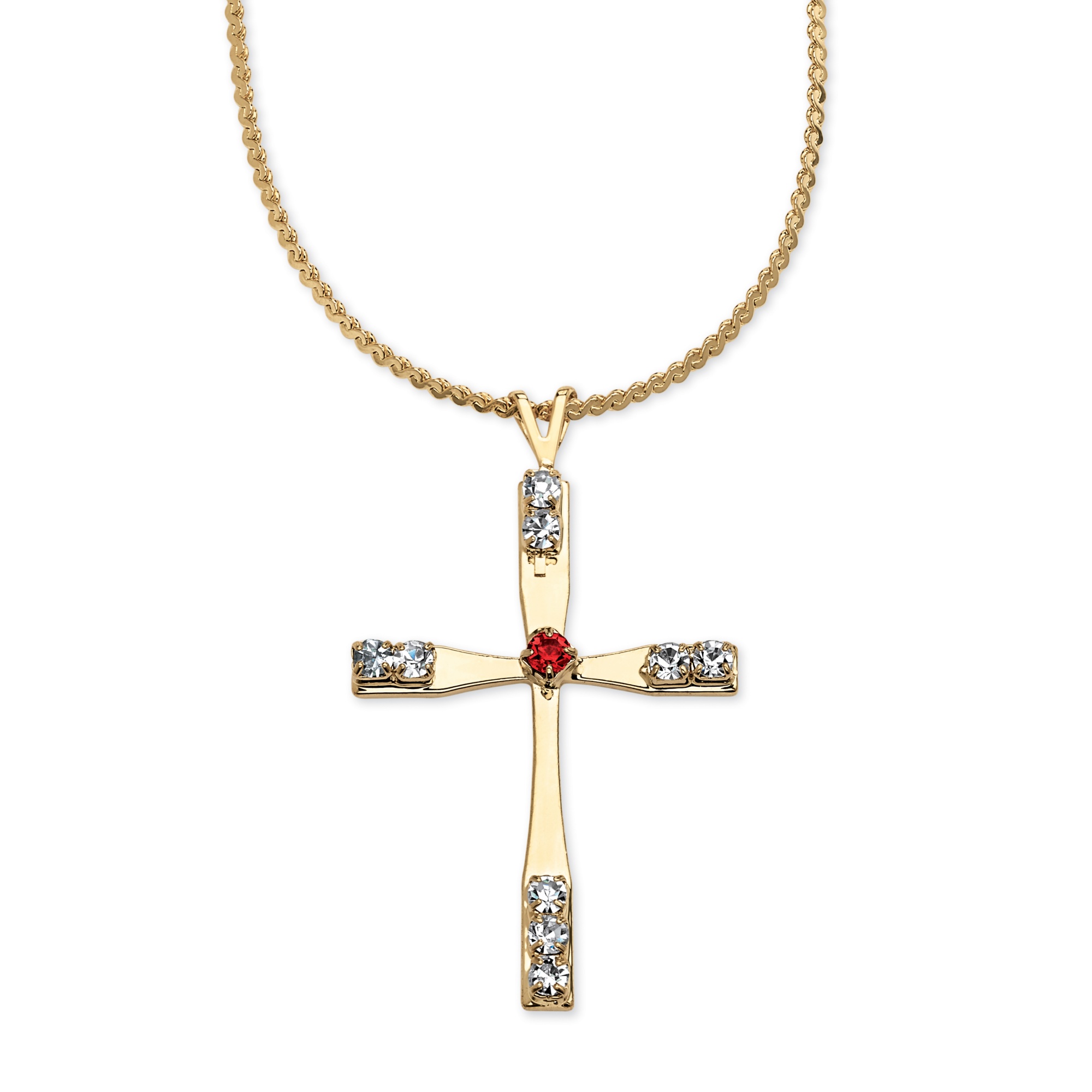 14k Gold-Plated Cross Pendant Simulated Birthstone