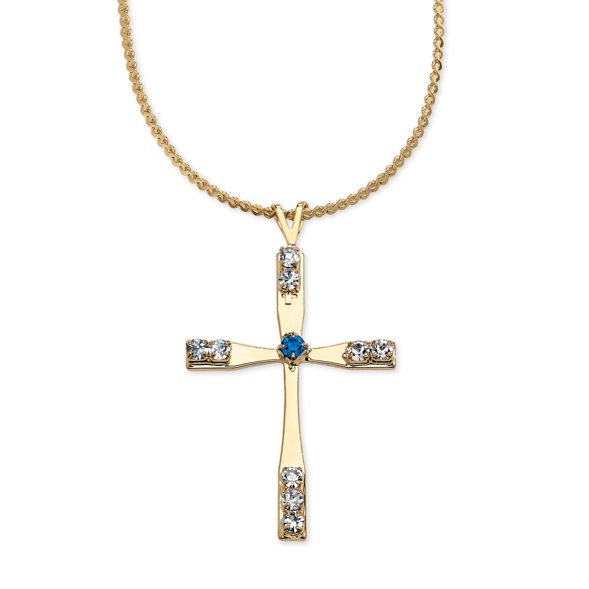 14k Gold-Plated Cross Pendant Simulated Birthstone