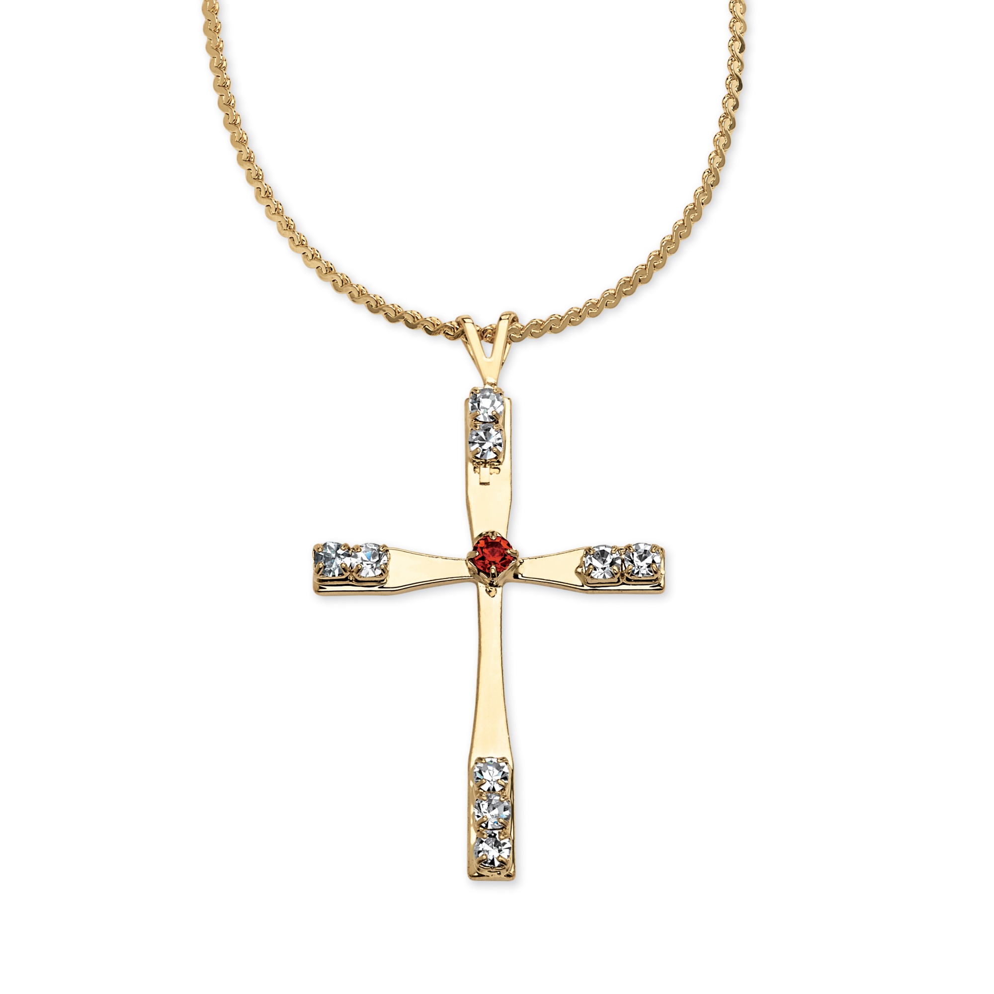 14k Gold-Plated Cross Pendant Simulated Birthstone
