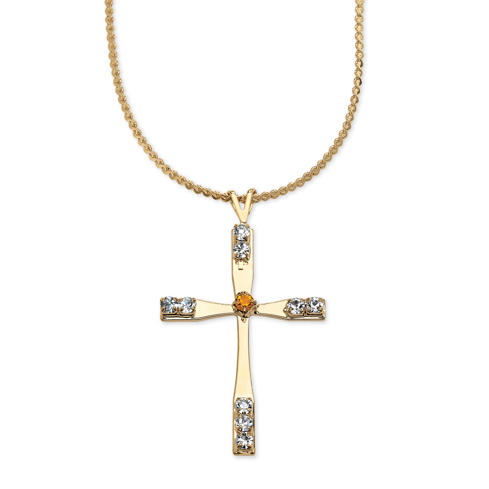 14k Gold-Plated Cross Pendant Simulated Birthstone