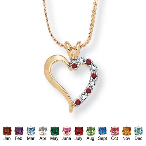 14k Gold-Plated Birthstones Simulated Heart Pendant