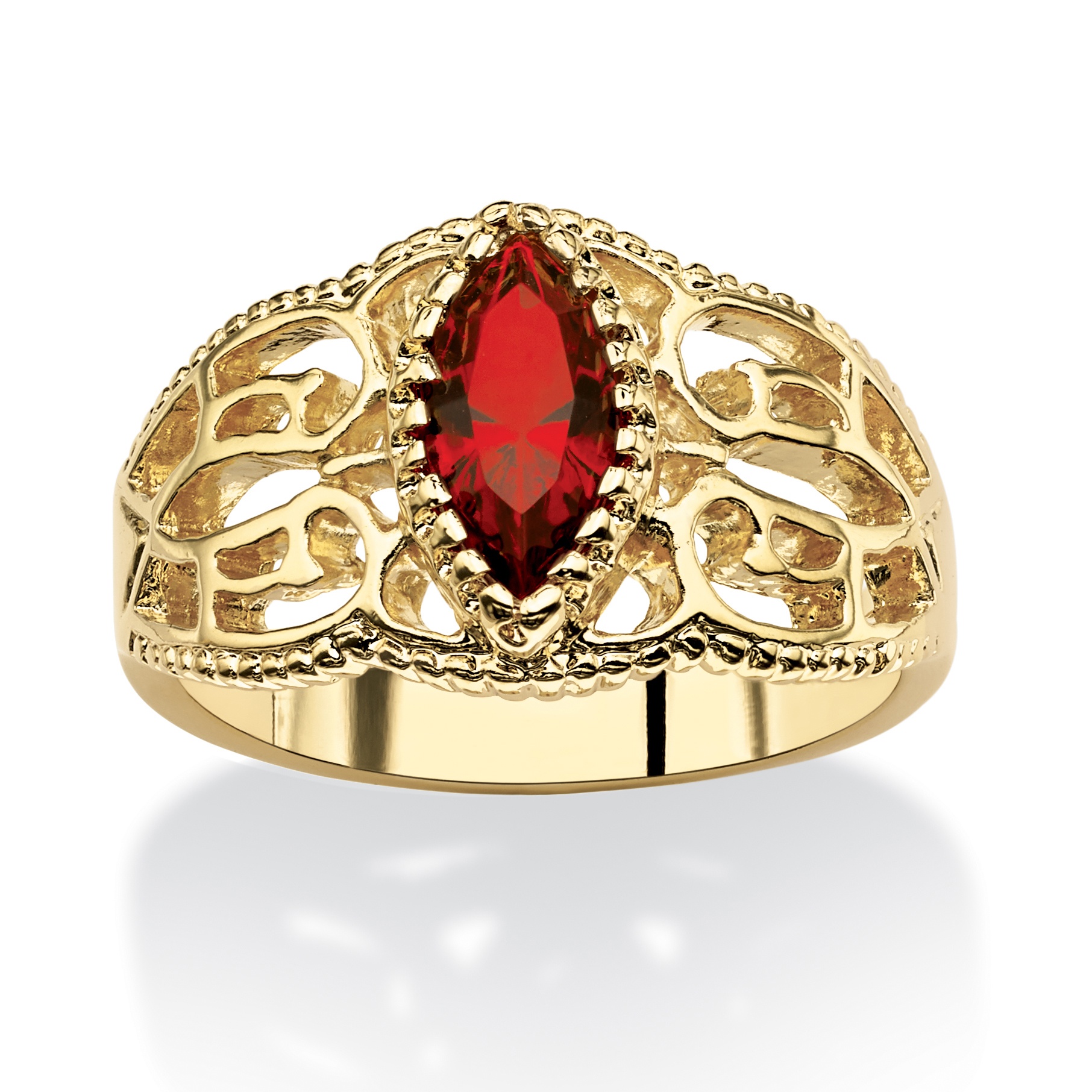 14k Gold-Plated Marquise-Cut Birthstone Filigree Ring