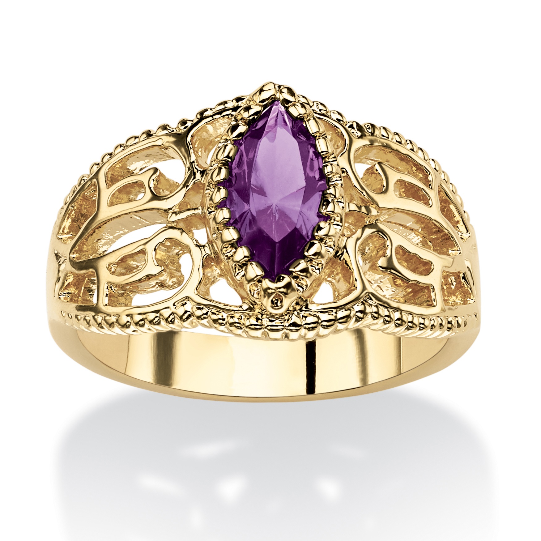 14k Gold-Plated Marquise-Cut Birthstone Filigree Ring