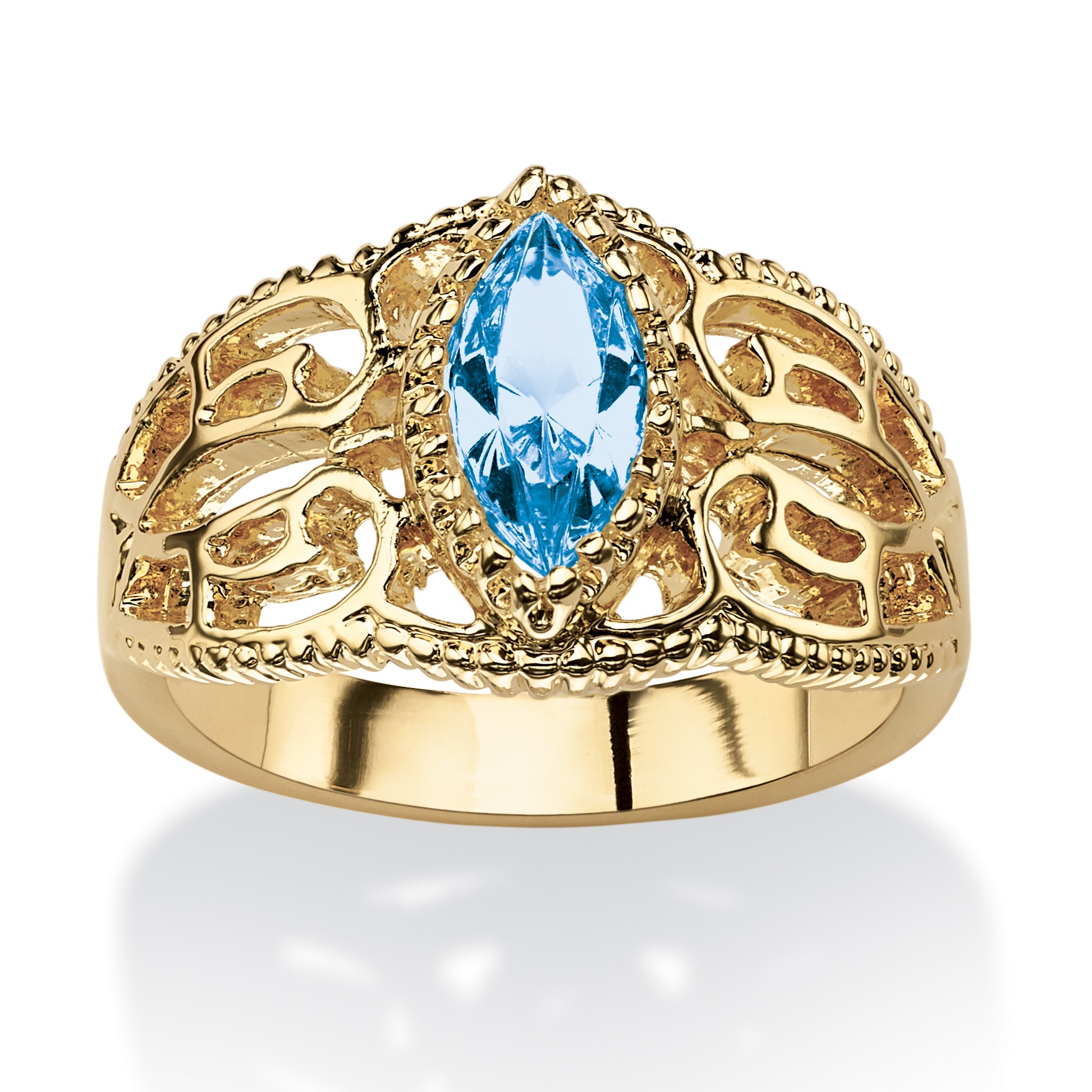 14k Gold-Plated Marquise-Cut Birthstone Filigree Ring