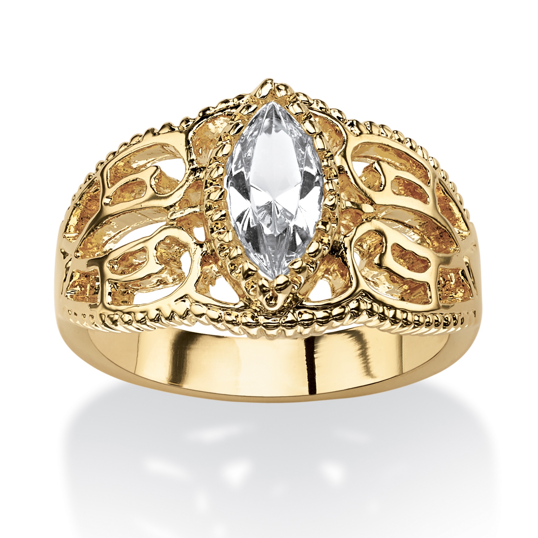 14k Gold-Plated Marquise-Cut Birthstone Filigree Ring