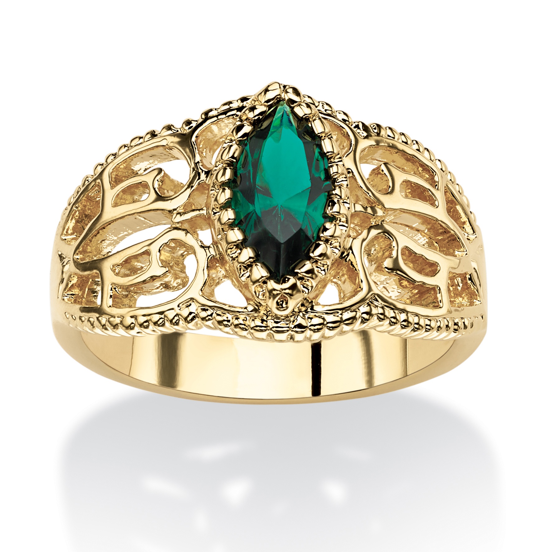 14k Gold-Plated Marquise-Cut Birthstone Filigree Ring