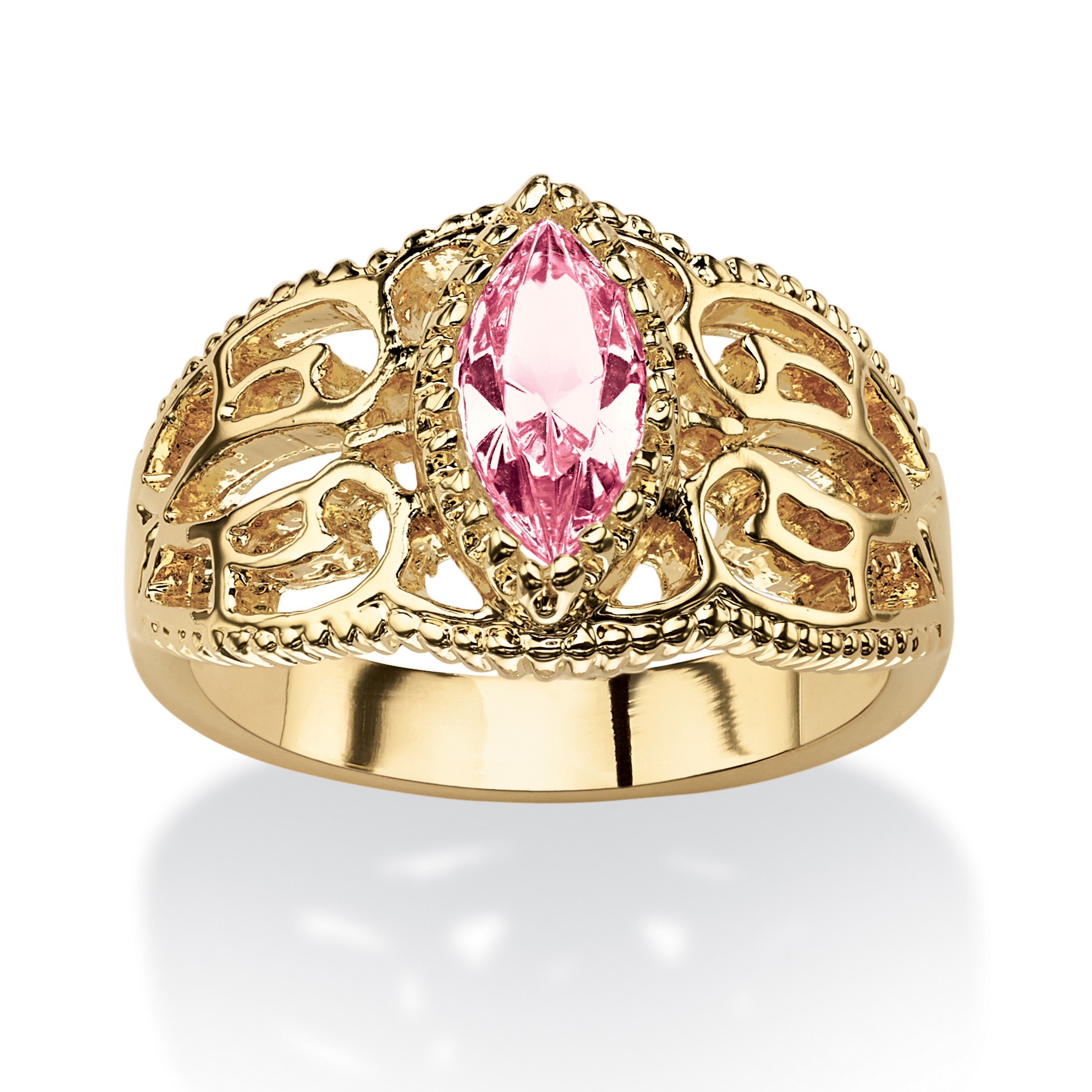 14k Gold-Plated Marquise-Cut Birthstone Filigree Ring