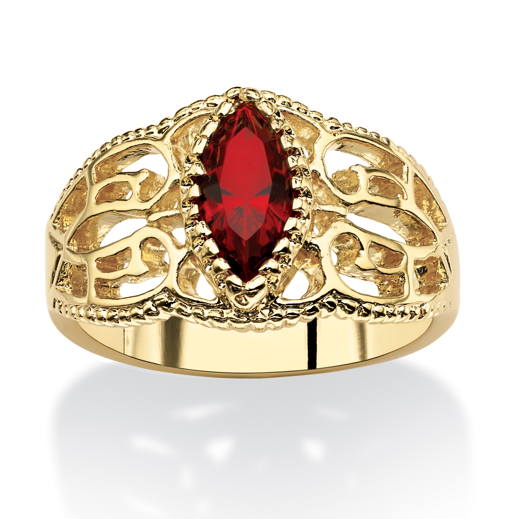 14k Gold-Plated Marquise-Cut Birthstone Filigree Ring
