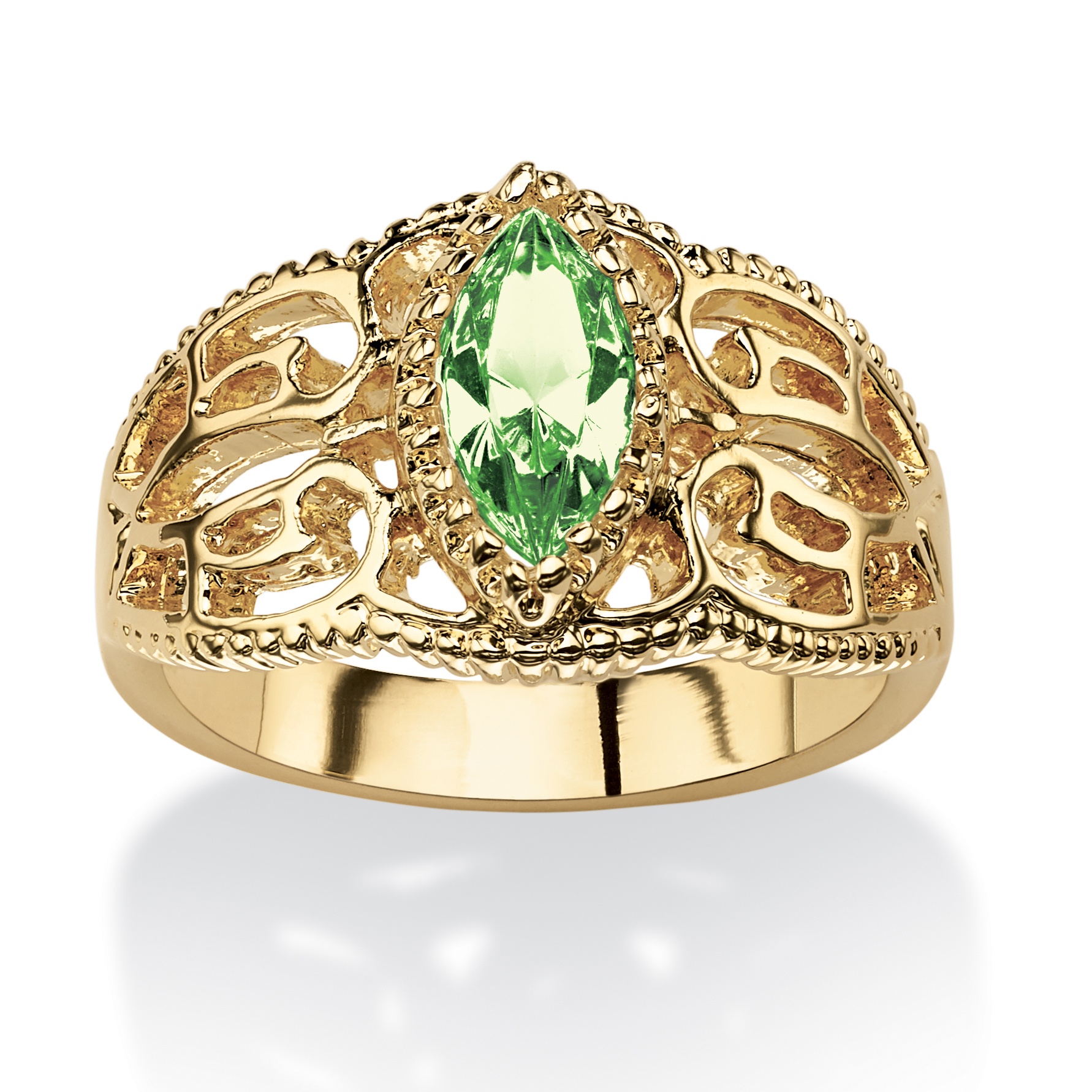 14k Gold-Plated Marquise-Cut Birthstone Filigree Ring