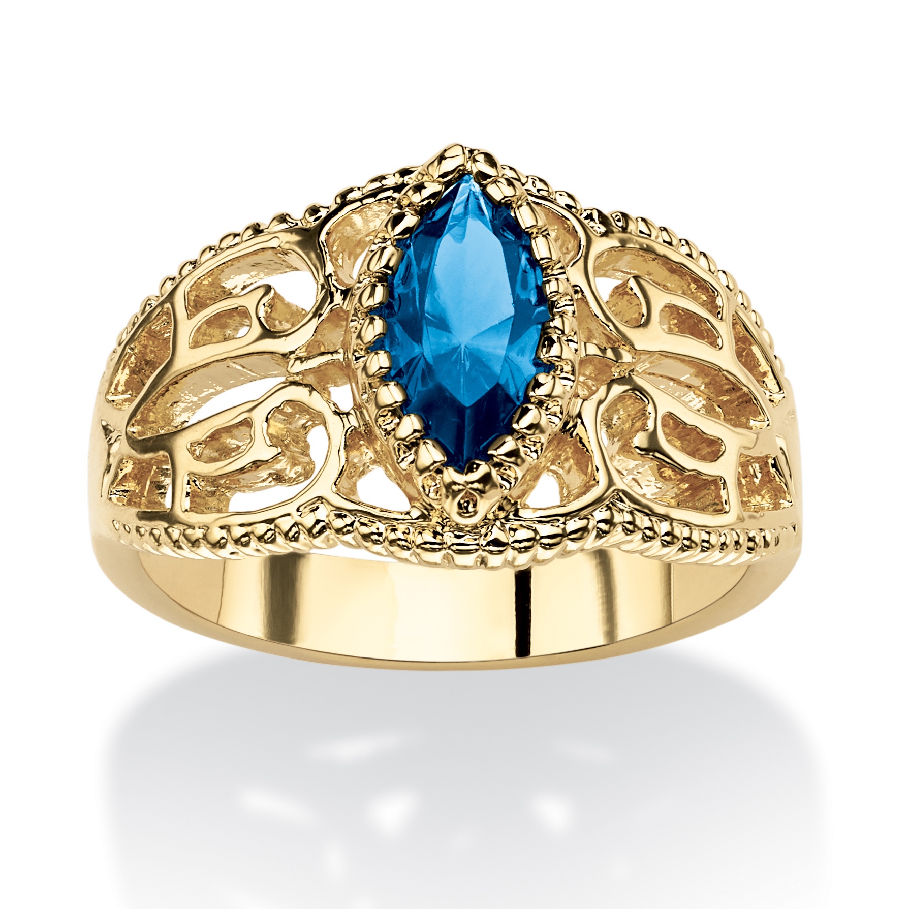 14k Gold-Plated Marquise-Cut Birthstone Filigree Ring
