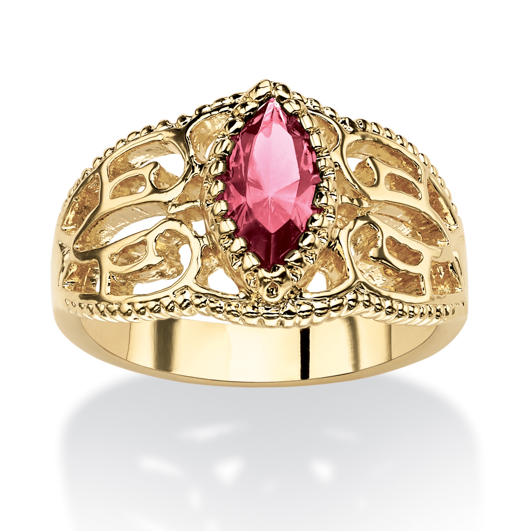 14k Gold-Plated Marquise-Cut Birthstone Filigree Ring