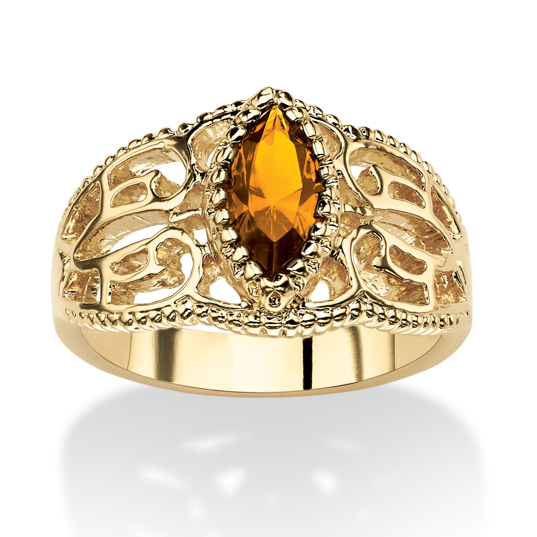 14k Gold-Plated Marquise-Cut Birthstone Filigree Ring