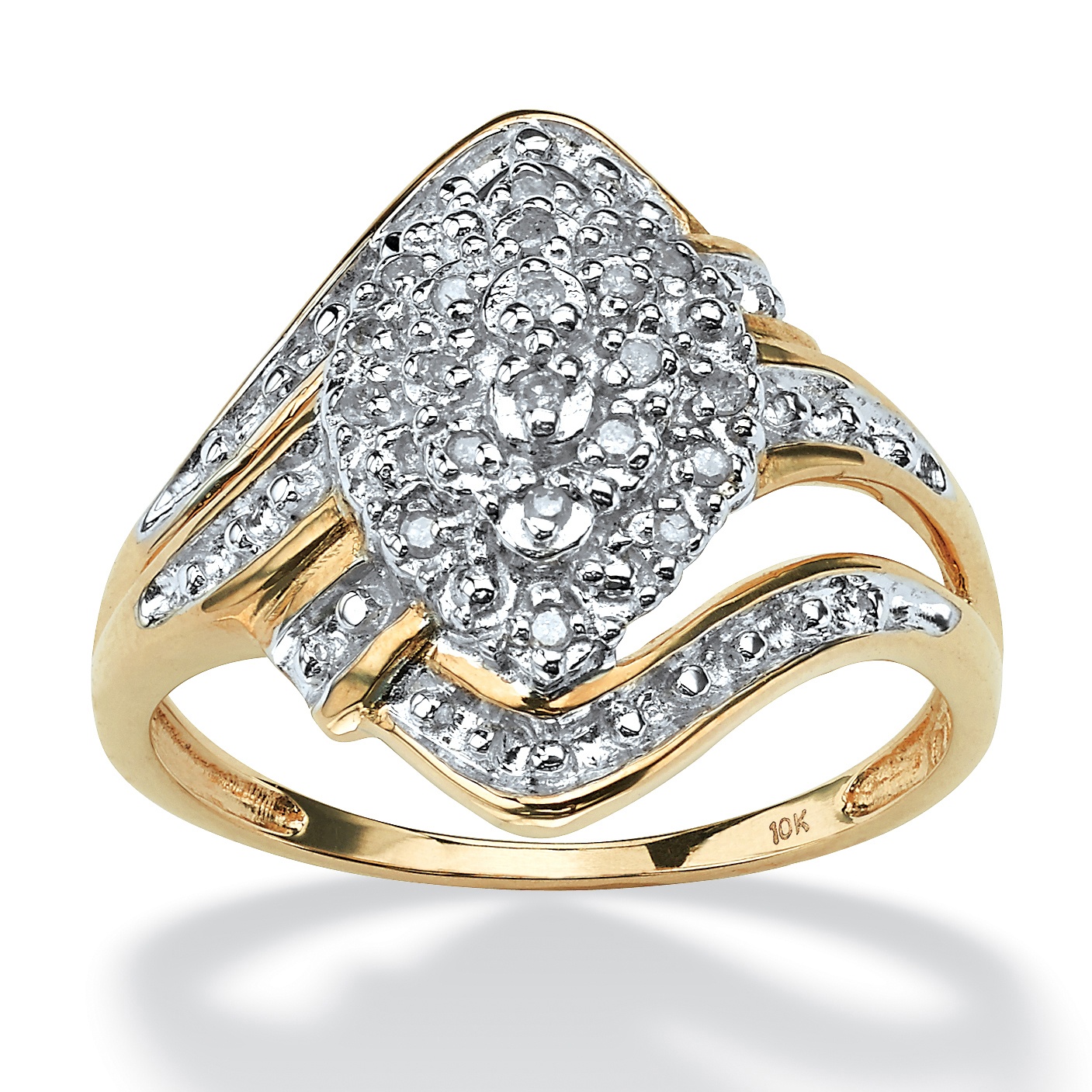 Tutone 10k Gold Swirled Diamond Ring