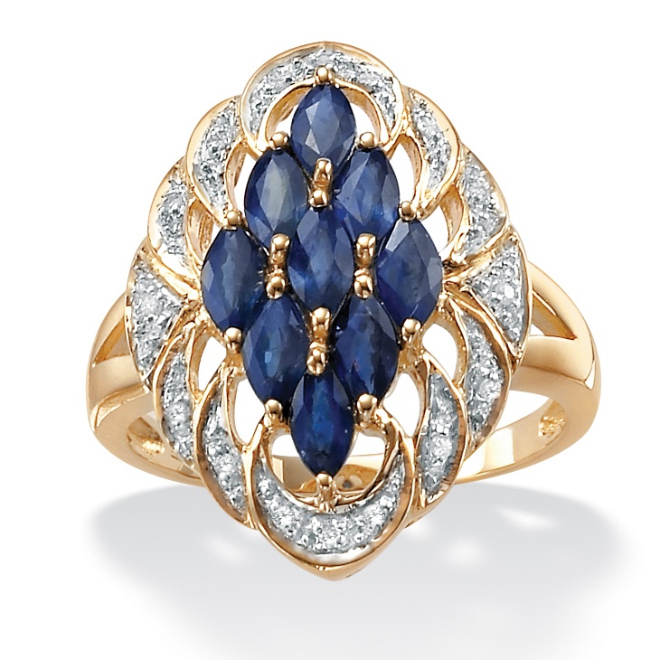 Gold Over Silver Midnight Sapphire and Diamond Accent Women s Ring