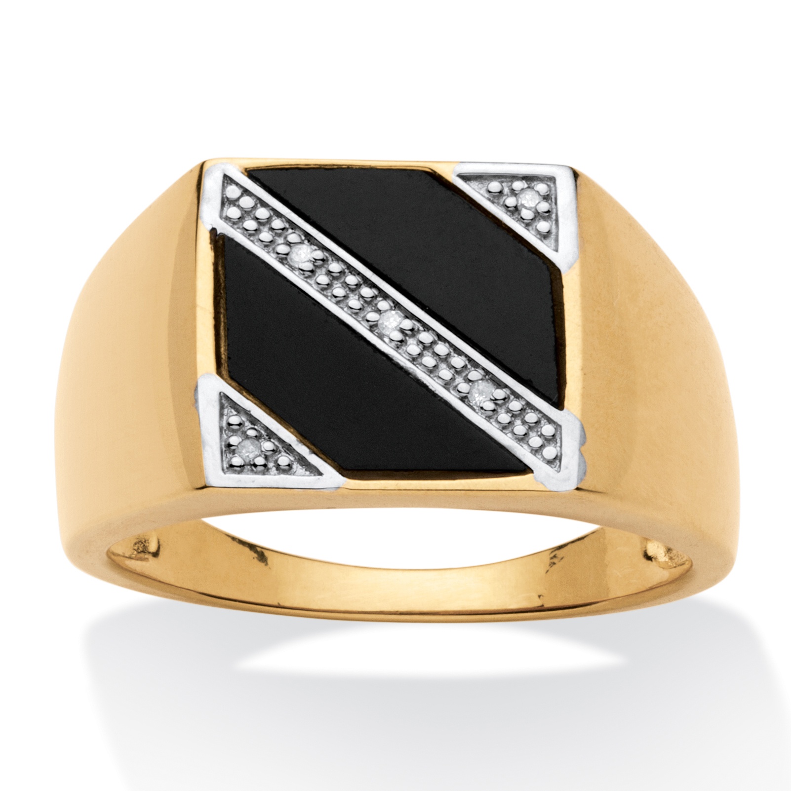Men's 18k Gold over Sterling Silver Onyx and Diamond Accent Ring