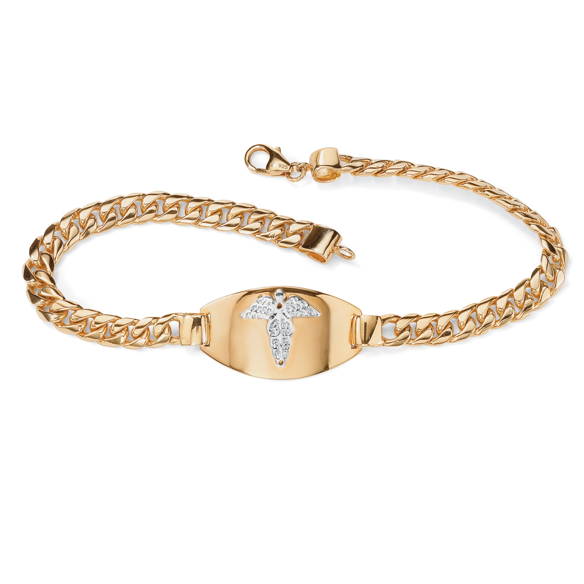 18k Gold over Sterling Silver Medical Emergency Bracelet 8 1/2"