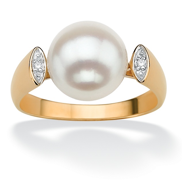 Gold Over Silver Pearl and Diamond Accent Women's Ring