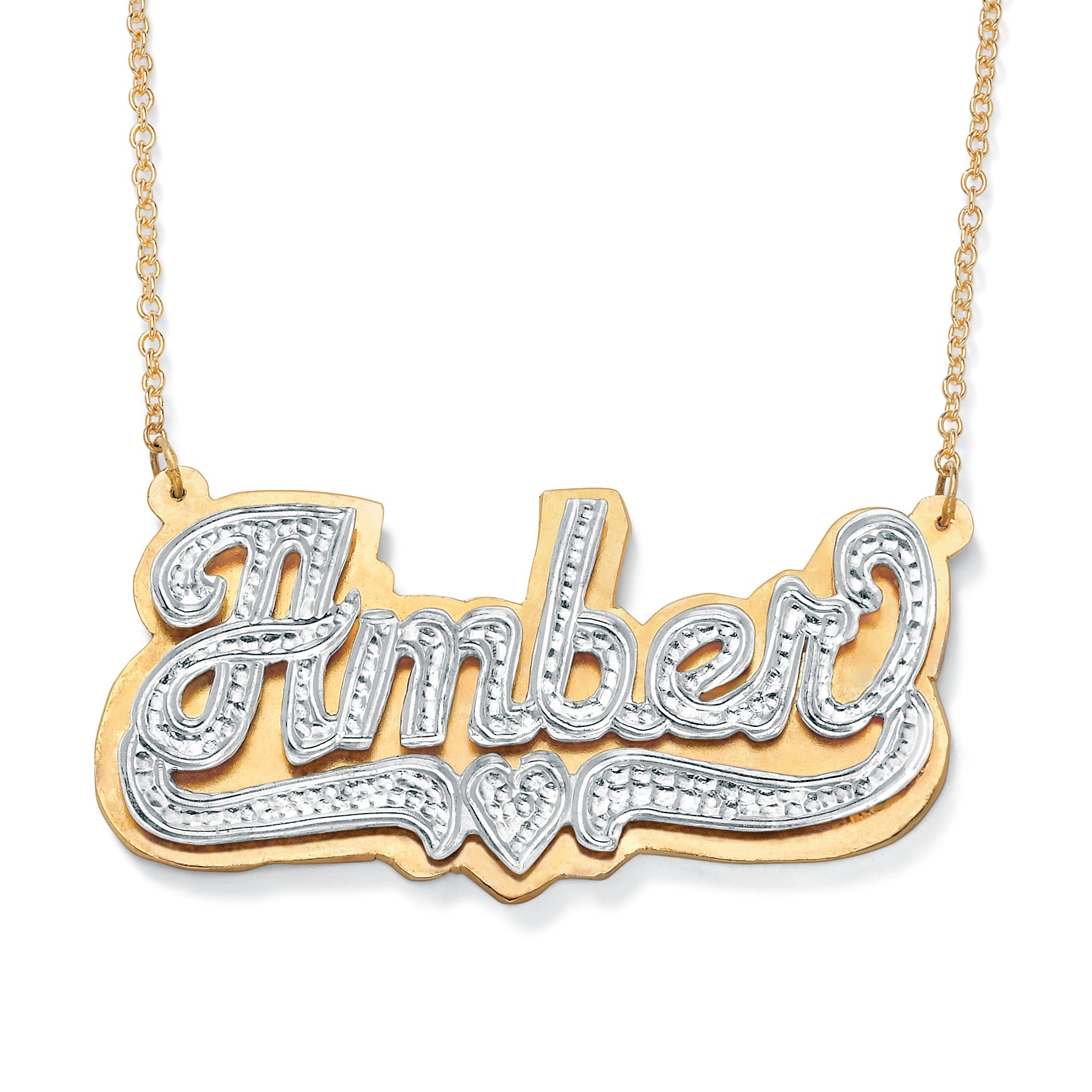 Tutone 18k Gold over Sterling Silver Heart Nameplate Necklace