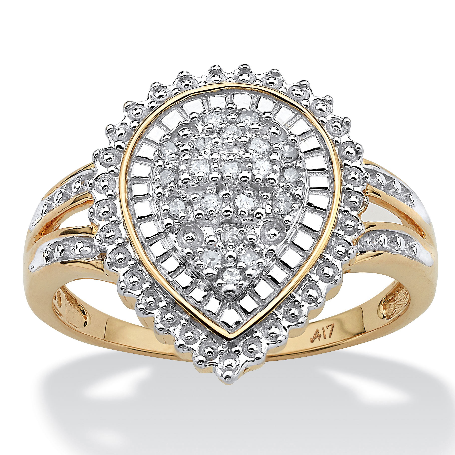 Tutone 10k Gold PavΘ Diamond Pear-Shaped Womens Ring