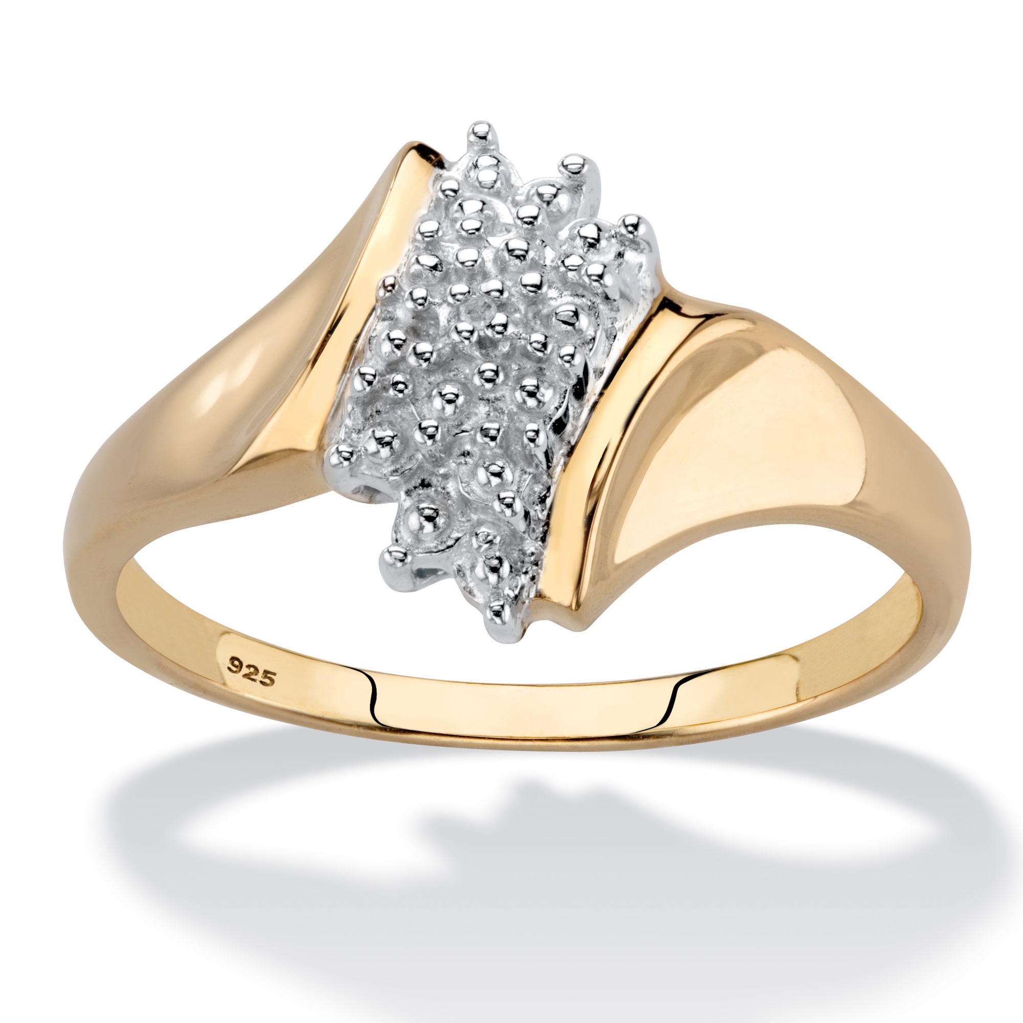 Tutone 18k Gold Over Silver PavΘ Diamond Cluster Women's Ring