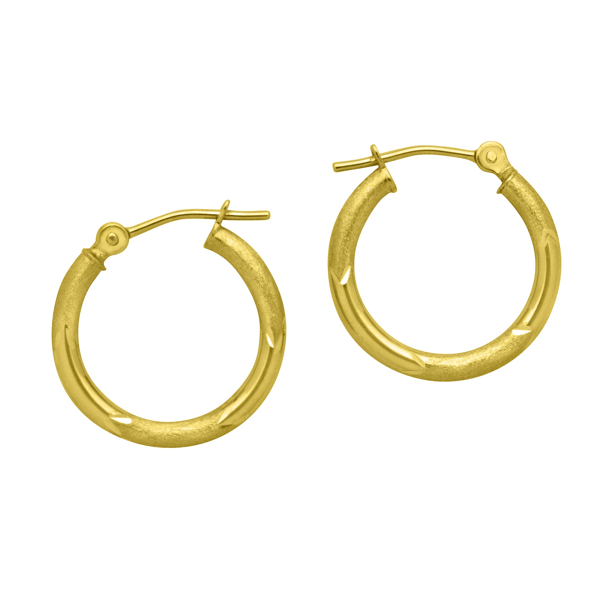 10k Gold Satin & Bright Hoop Earrings 15 mm