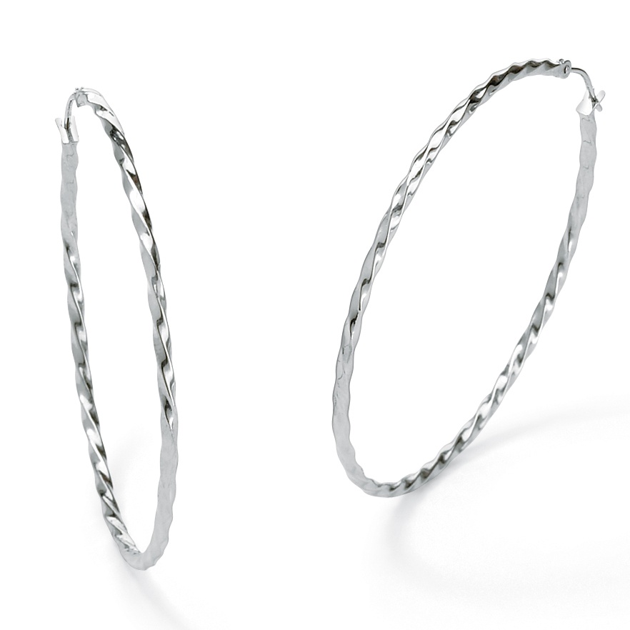 10k White Gold Hoop Earrings 2 " Diameter