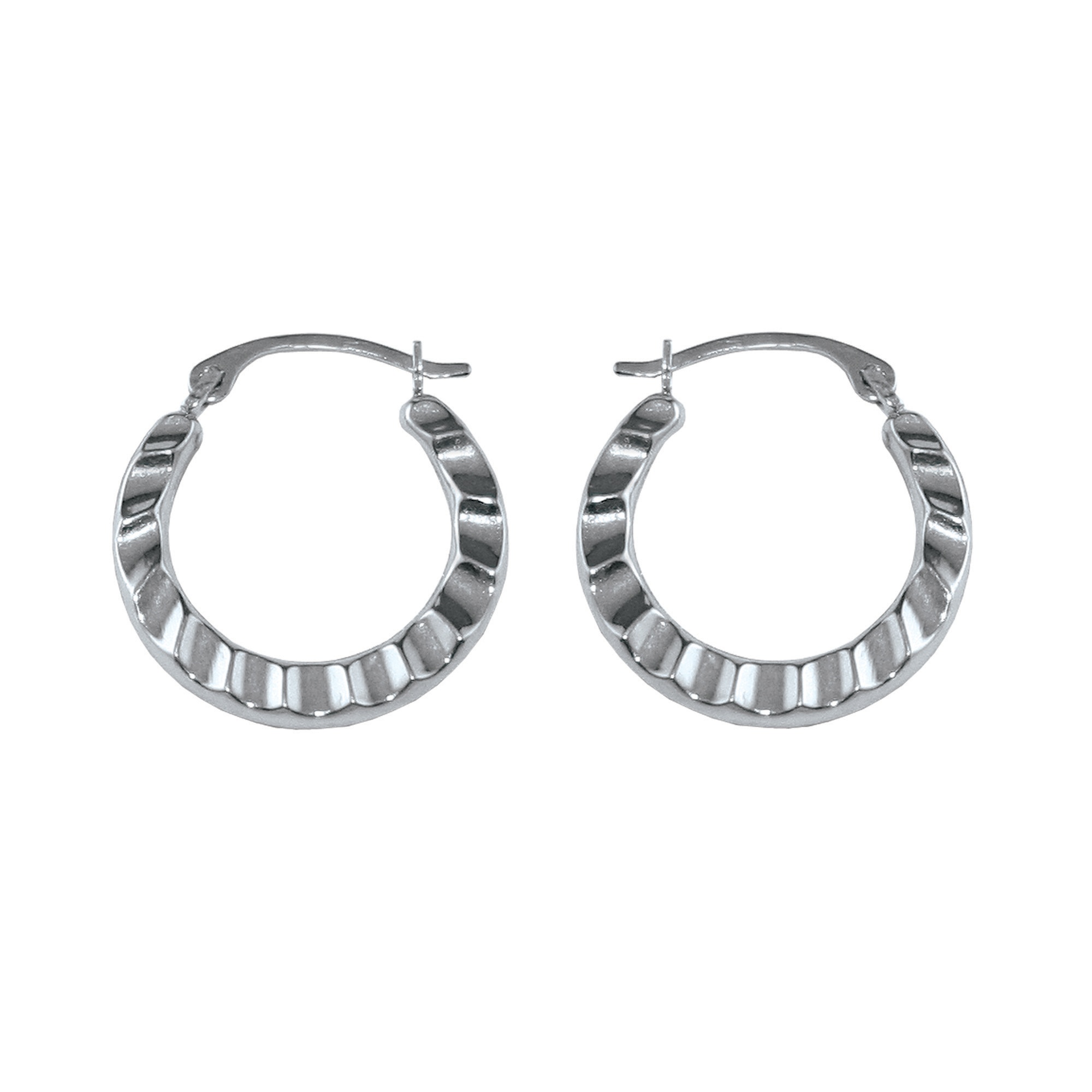 10k White Gold Textured Hoop Earrings 161/2 mm