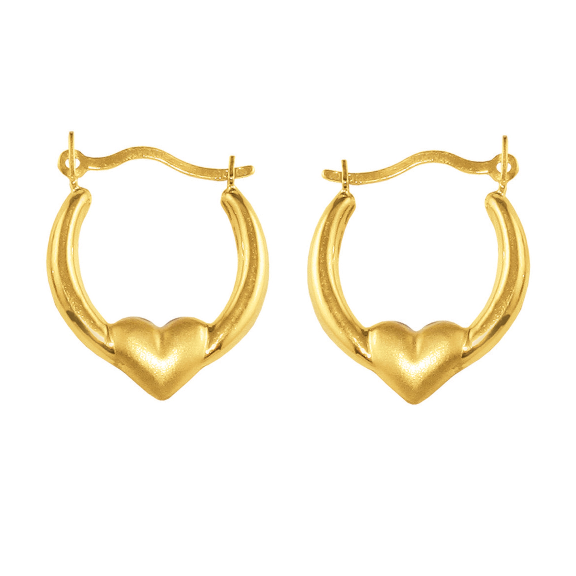 10k Gold Polished Heart Hoop Earrings 16 mm