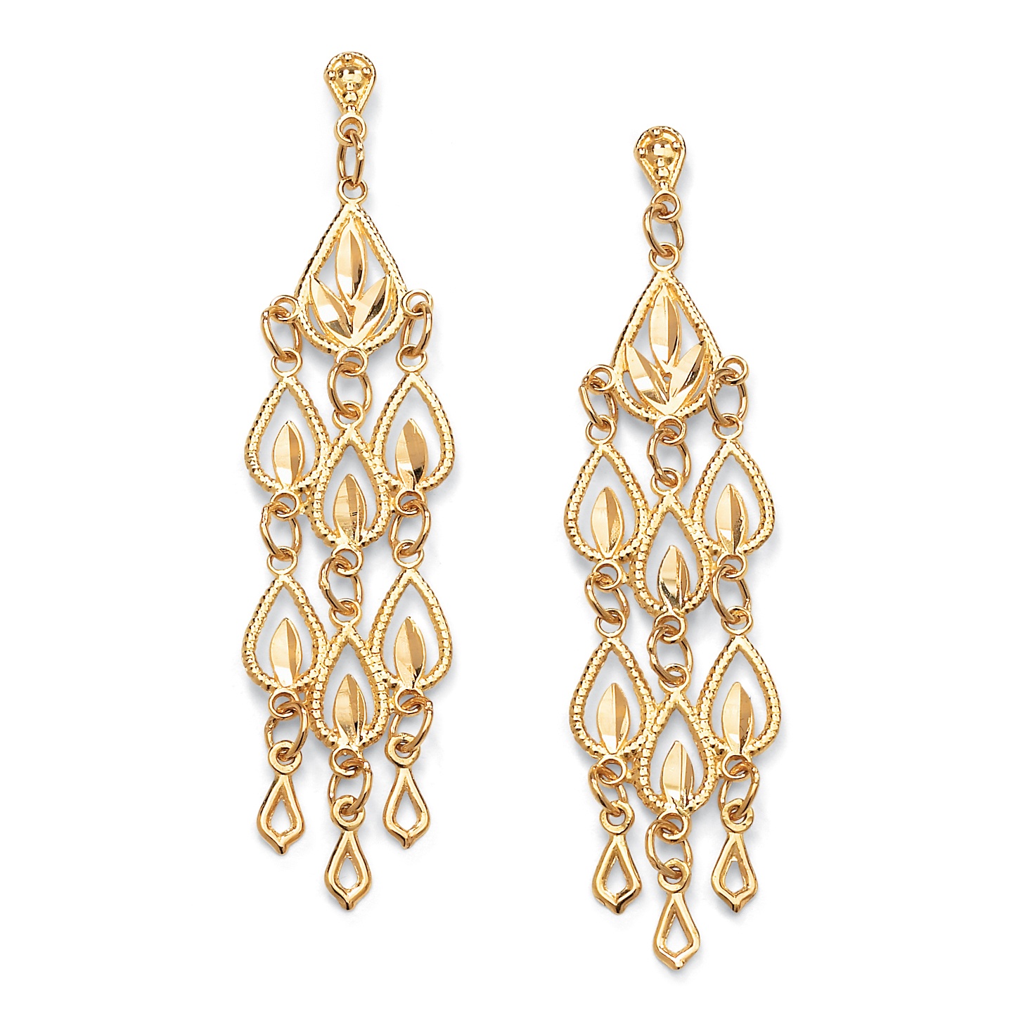 10k Gold Dangling Drop Chandelier-Style Pierced Earrings