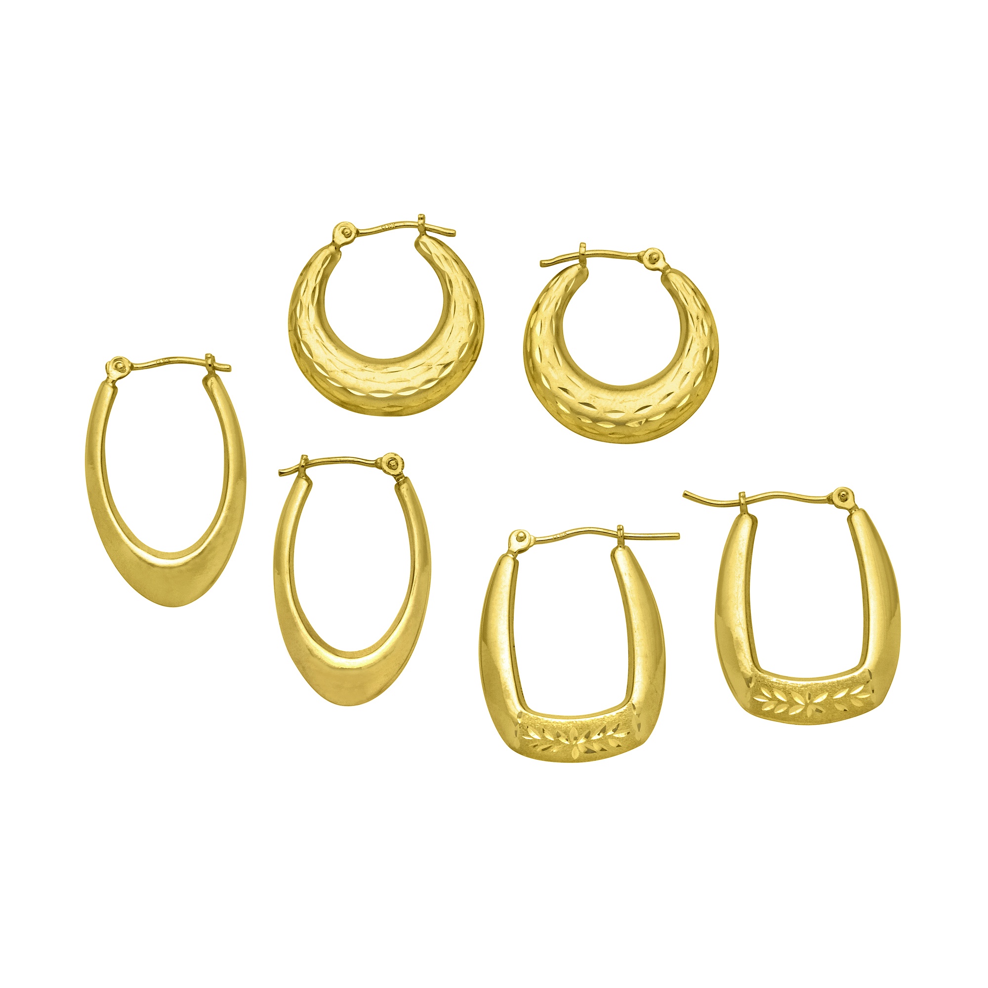 3-Piece 10k Gold Hoop Earring Set 19 mm-25 mm