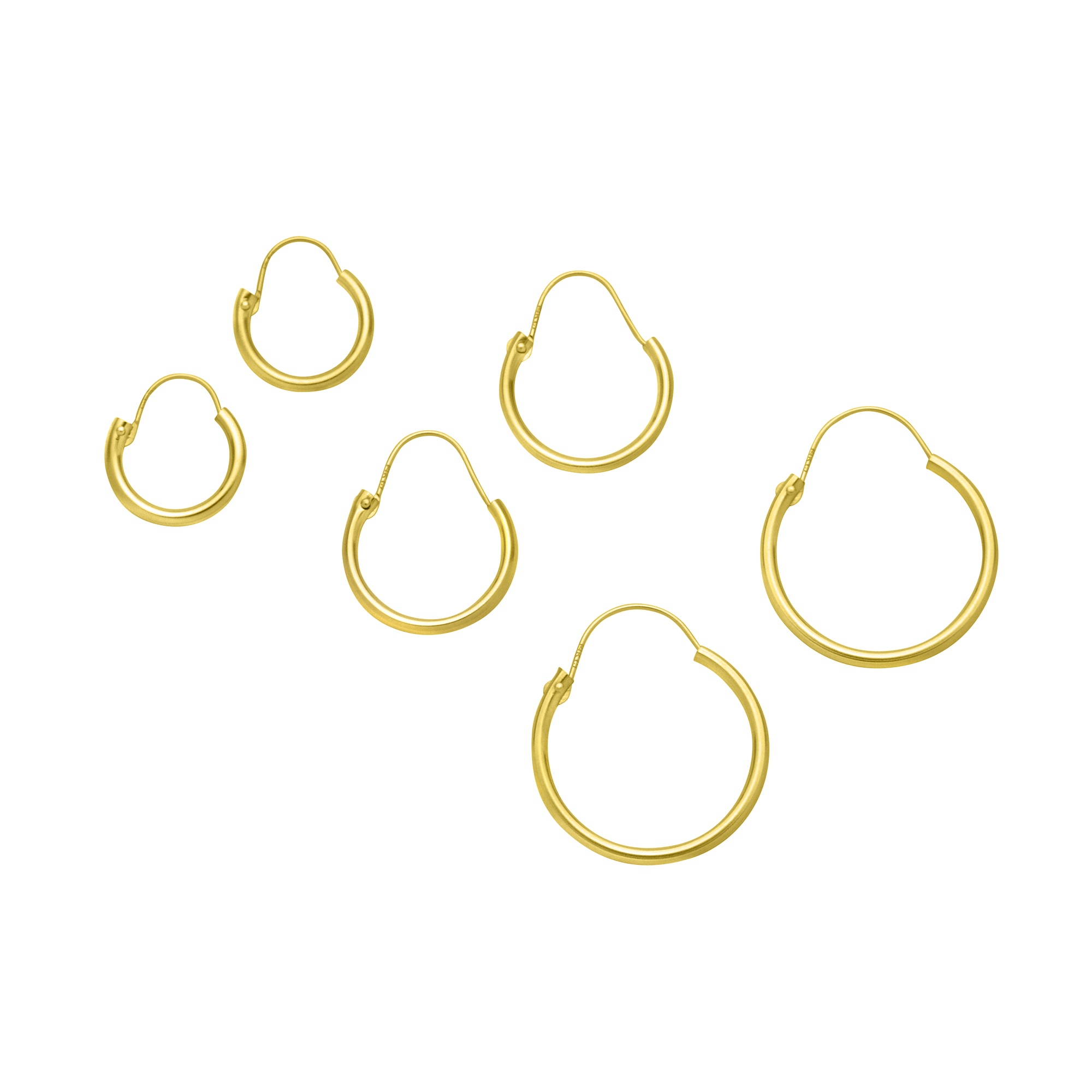 3-Piece 10k Gold Hoop Earring Set 10 mm-16 mm