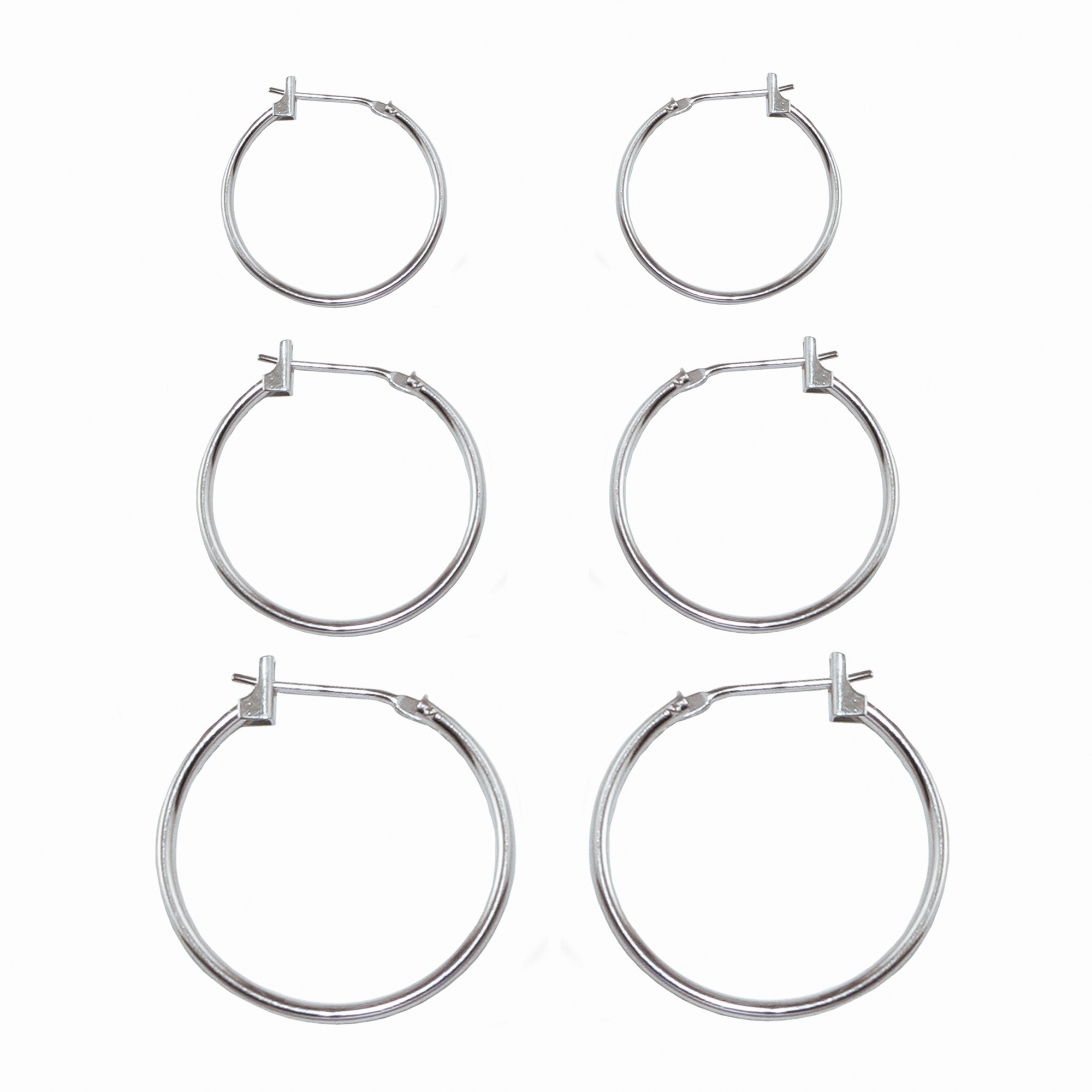 3-Piece 10k White Gold Hoop Earring Set 15 mm - 21 mm